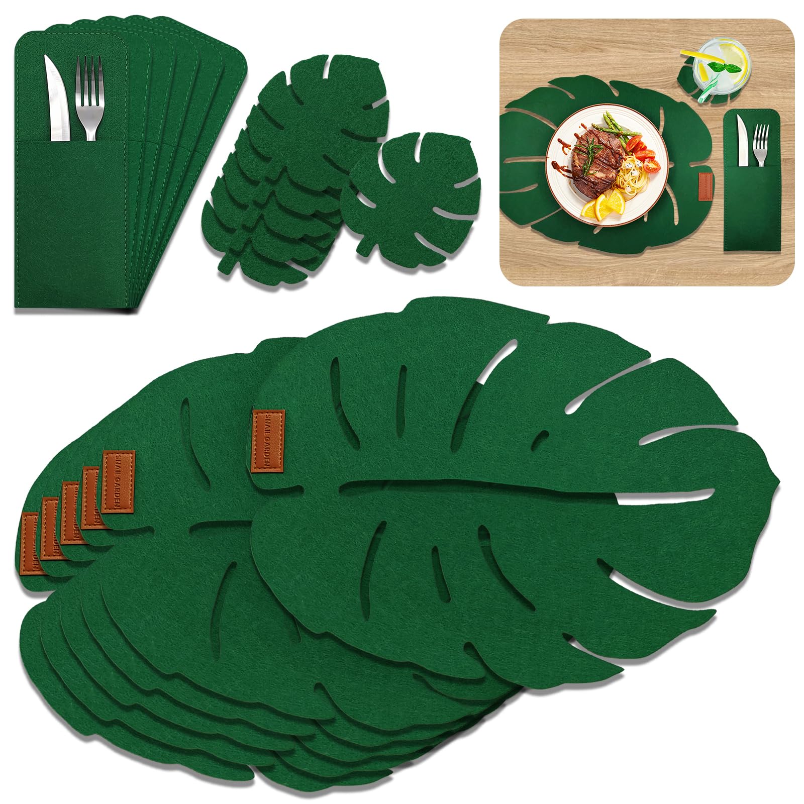 SNAILGARDEN 18er Set Monstera Design Tischsets Abwaschbar Platzsets aus  Filz, 6er Platzsets, 6er Glasuntersetzer, 6er Bestecktaschen, Grn  Platzdeckchen Teller Untersetzer Filzset Filzmatte : Amazon.de: Kche,  Haushalt & Wohnen