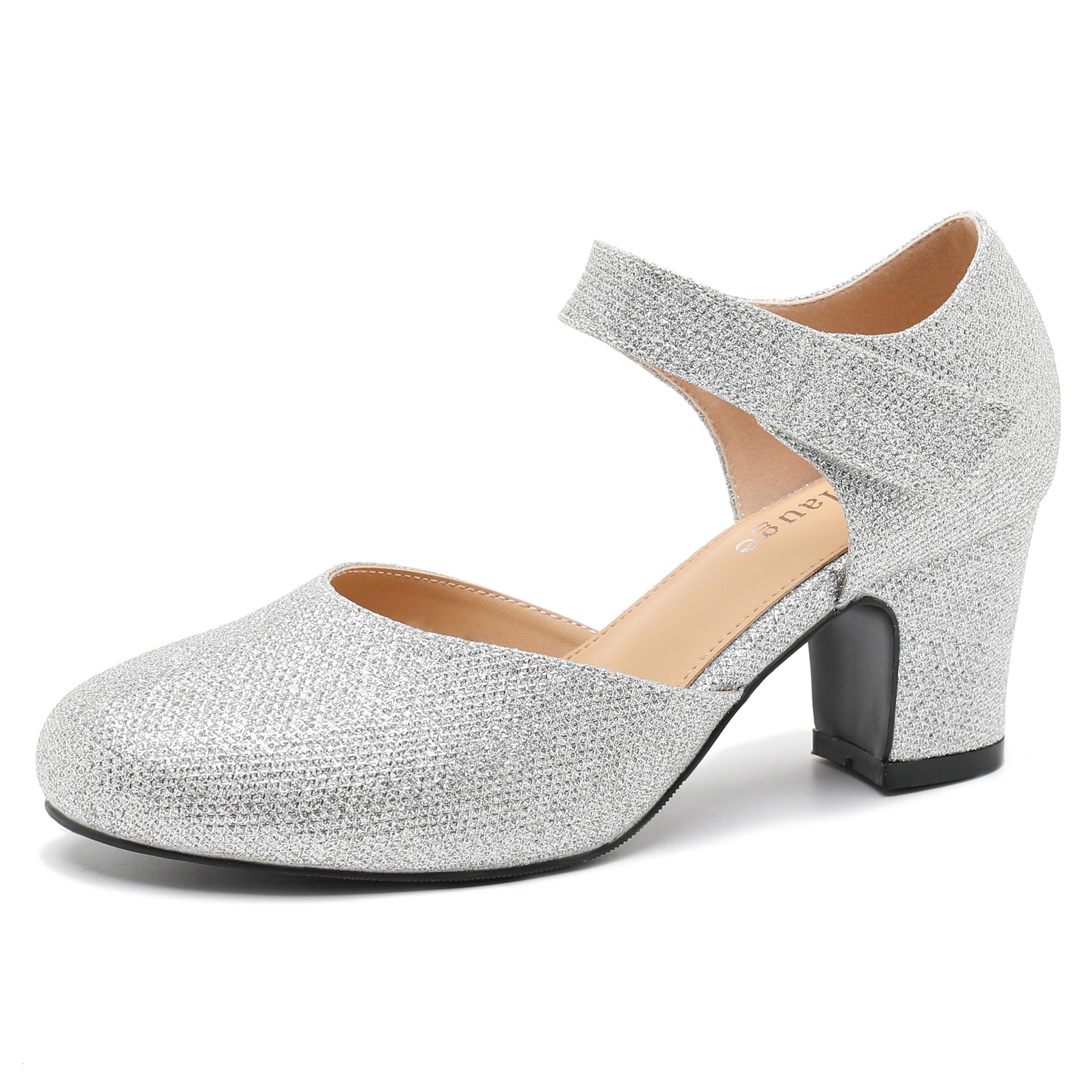 Women's Ankle Strap Block Chunky Heels Closed Round Toe Pumps D'Orsay Comfortable Vintage Dressy Bridal Wedding Party Shoes