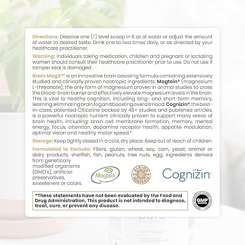 Miniatura 3 de Pure Therapro Rx Brain MagX, suplemento de apoyo cerebral nootrópicos con treonato de magnesio patentado y citicolina, suplementos cerebrales