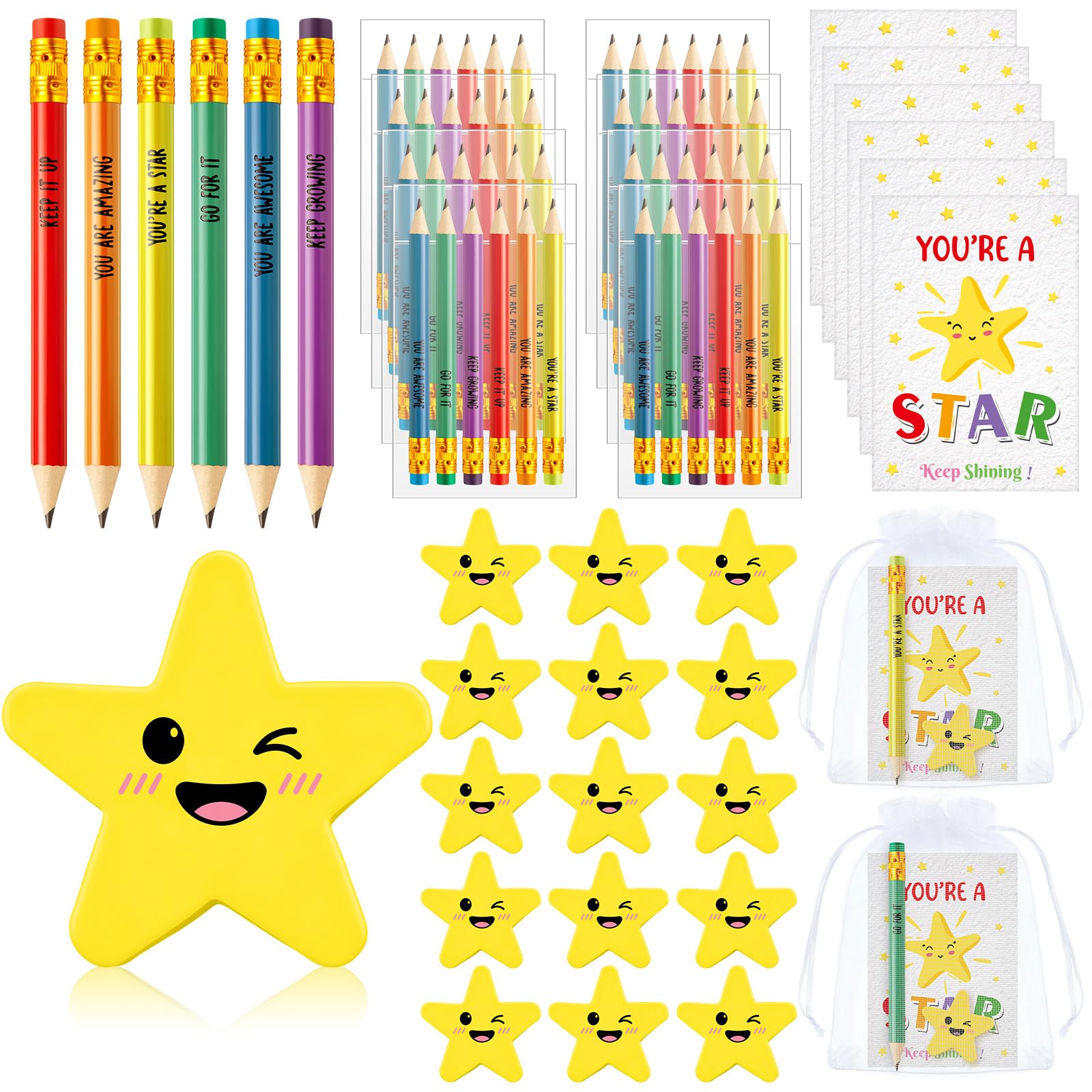 Clabby 30 juegos de regalos para estudiantes con borrador de estrellas y lápiz motivacional 7