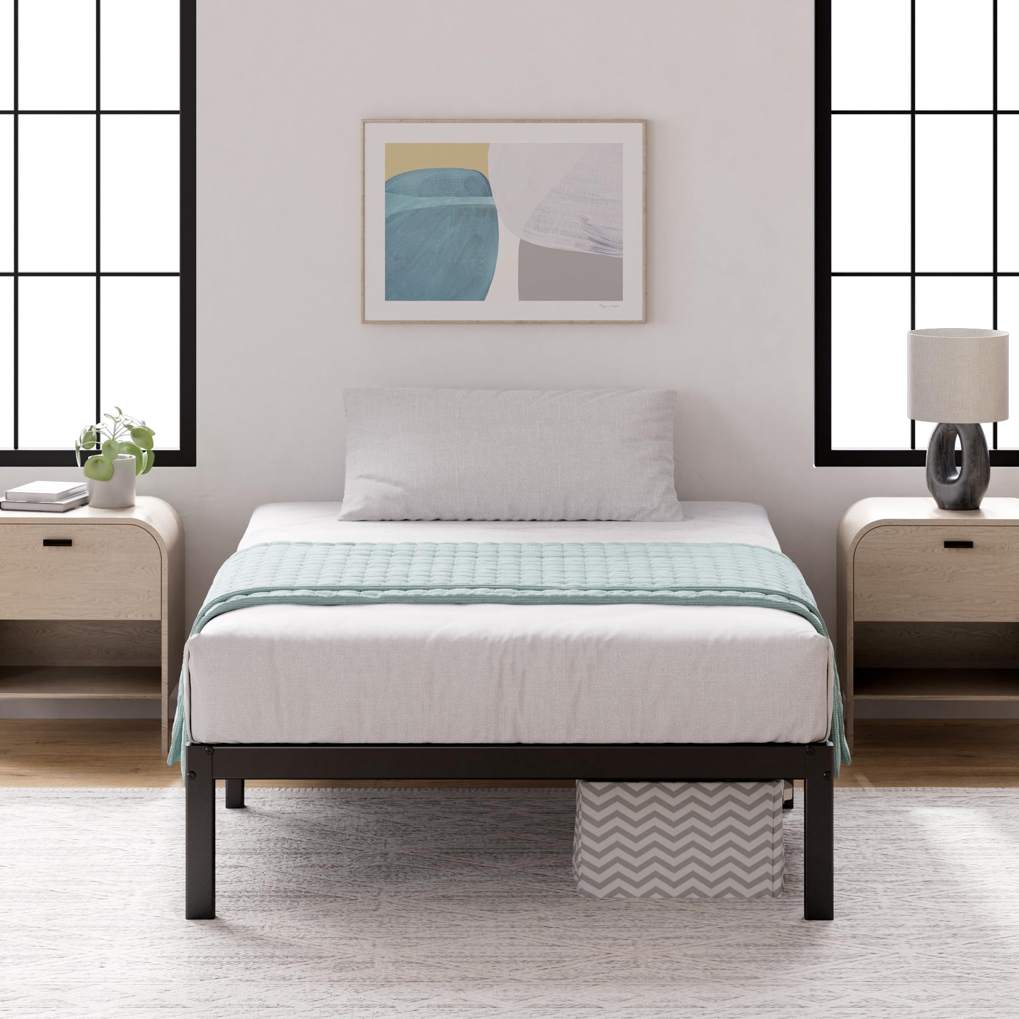 Zinus Yelena Single Bed frame - Bed 90x190 cm - 36 cm Height with Underbed storage - Metal Platform Bed frame with Steel slat support - Black