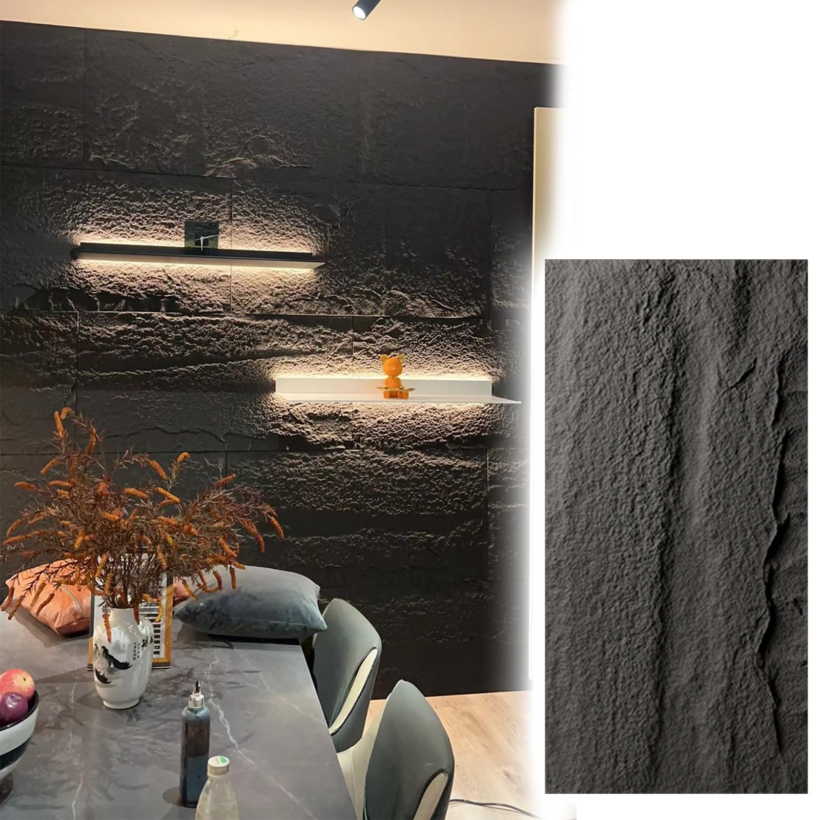 Panele ścienne 3D Płytki Ścienne 3D Do Aranżacji Wnętrz, Trudnopalne - Panele Ścienne 3D Z Efektem Kamienia, Ciemnoszare - Panele Elewacyjne Do Ścian Betonowych I Ceglanych(5cm,8 pcs)