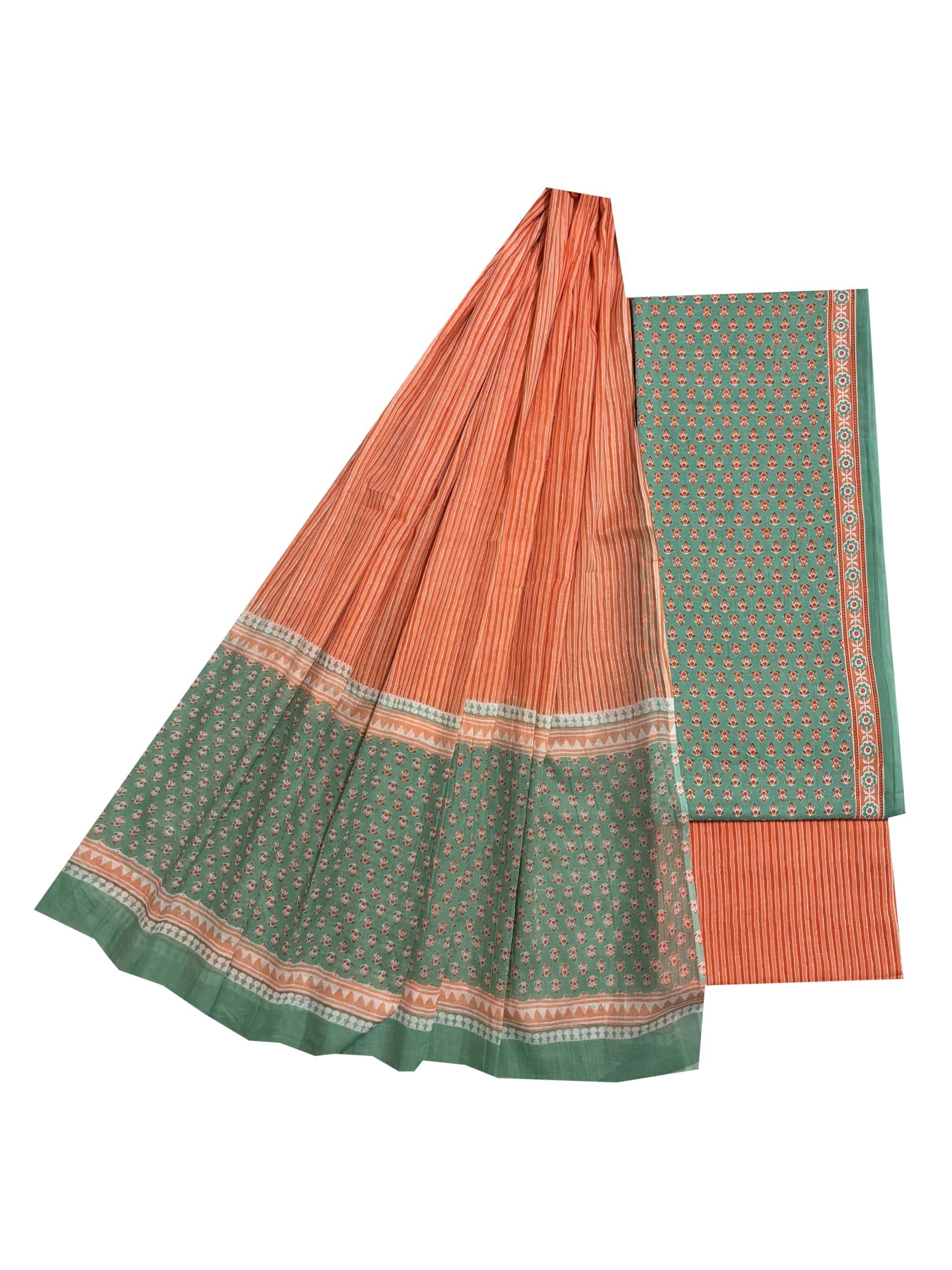 gk fashion Women's Dress Material Cotton Suit Hand Block Printed Unstitched Salwar Dupatta 3Piece Set Free Size Green Jaipuri 989-picture-45