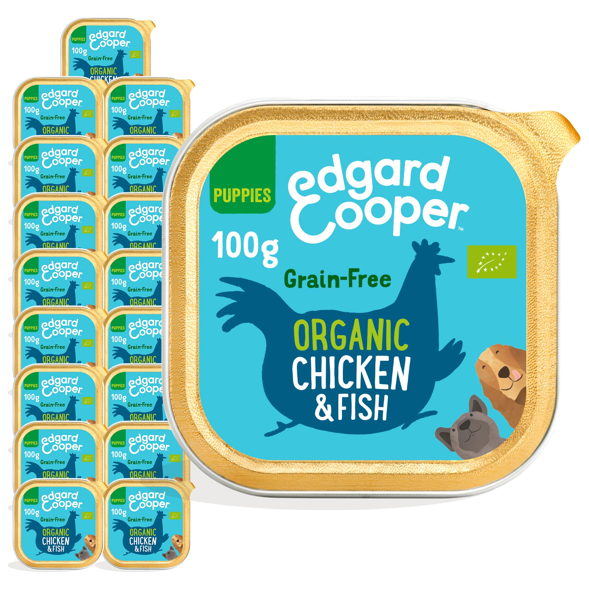 Edgard Cooper Puppy Organic Grain-Free Wet Dog Food, Organic ChickenFish 17 x 100g, Natural Dogs Food in Cup, Fresh Meat, High Protein, Hypoallergenic, No Added Sugar