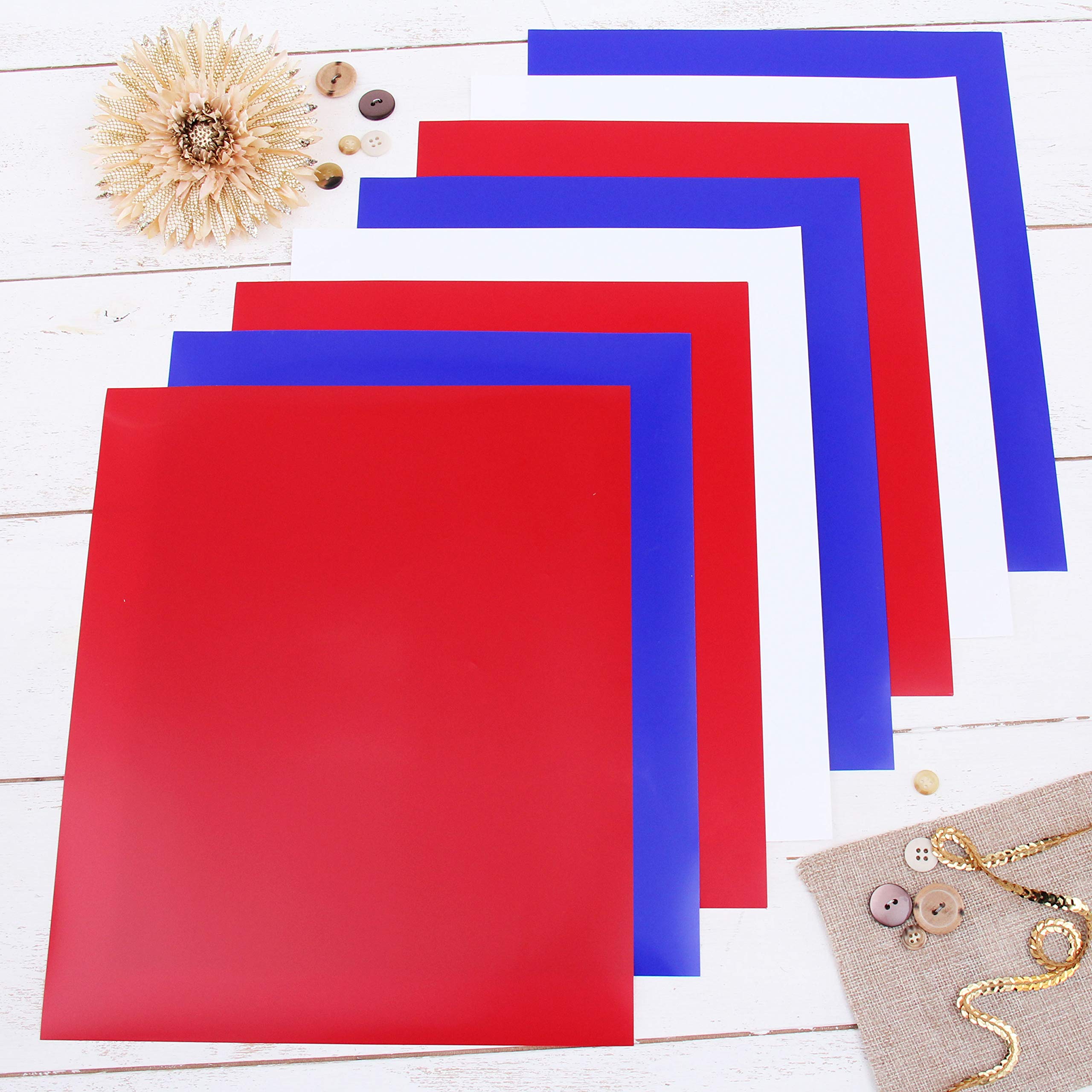 Amazon.com: Threadart Red White & Blue 10" x 12" Heat Transfer Vinyl Precut  Sheets Bundle Pack | Bundle Pack Solid Colors | 2 Sheets White 3 Sheets Red  3 Sheets Blue |
