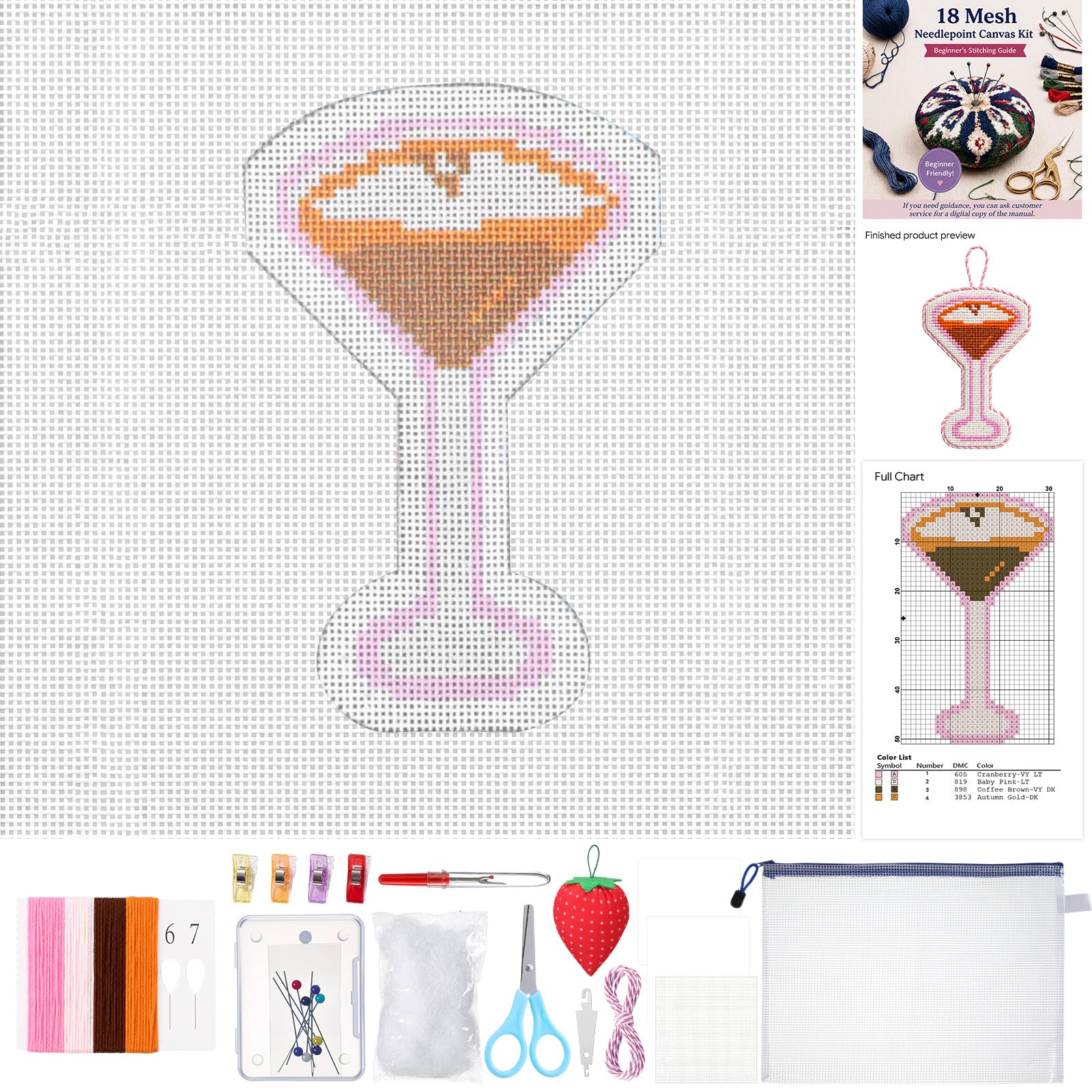 Rivvlive 26 Pcs Espresso Martini 18 Mesh Needlepoint Canvas Kit Beginner