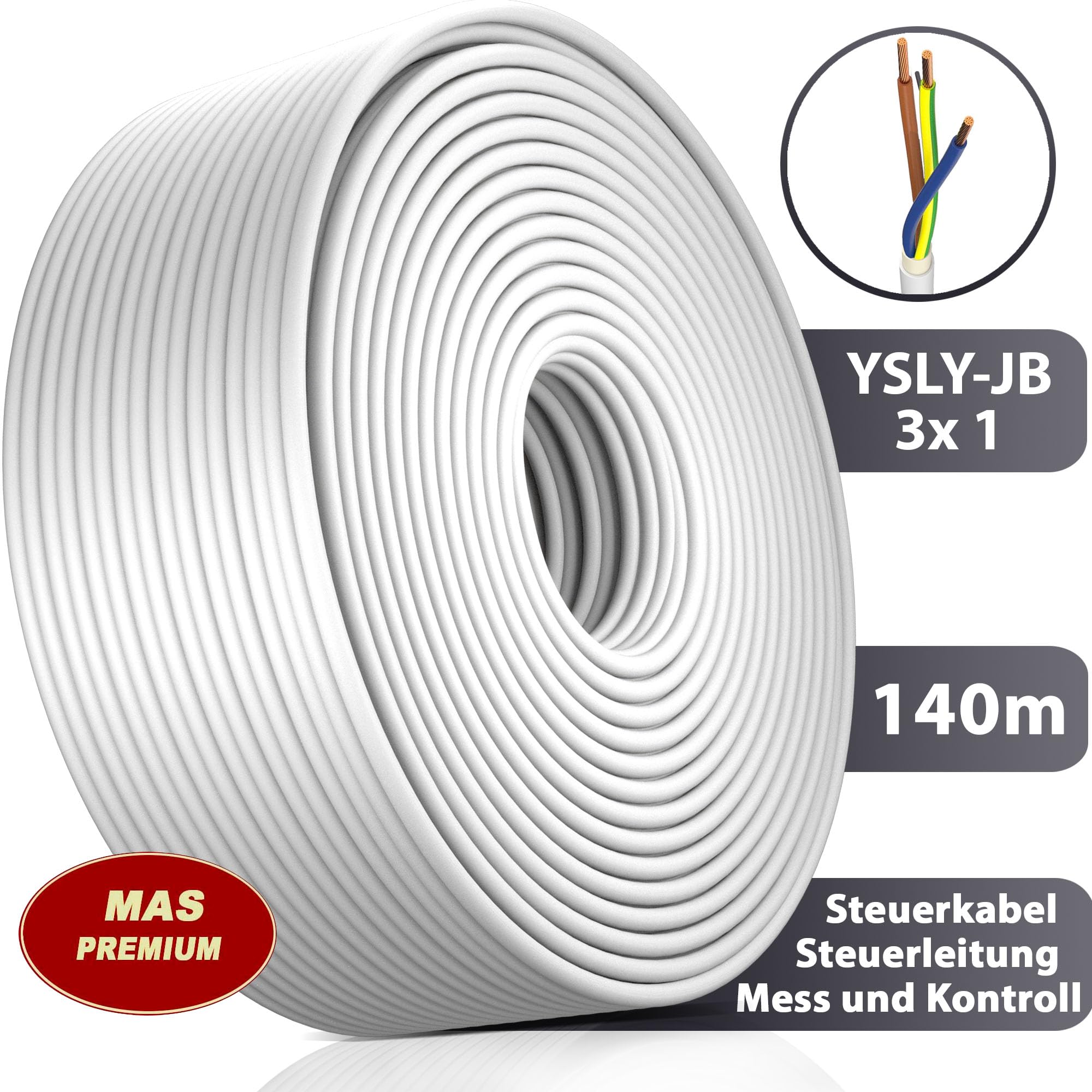 YSLY-JB 3 x 1 mm², elastyczny kabel sterujący, szary, do układania, przewód pomiarowy, kontrolny i regulacyjny do obrabiarek, przewód sterujący (140 m)