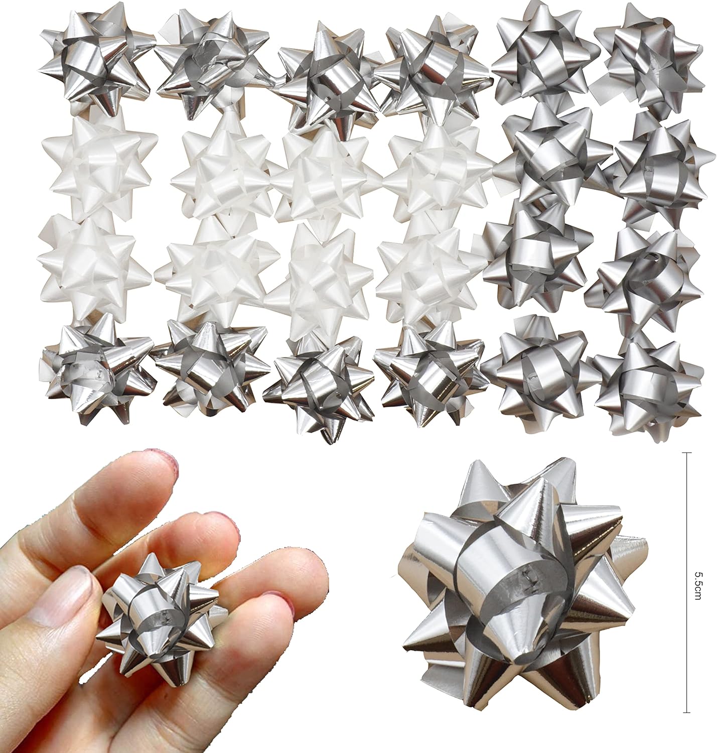 HOVUK® 25x Small Confetti Bows in White and Silver Colour, Mini Gift