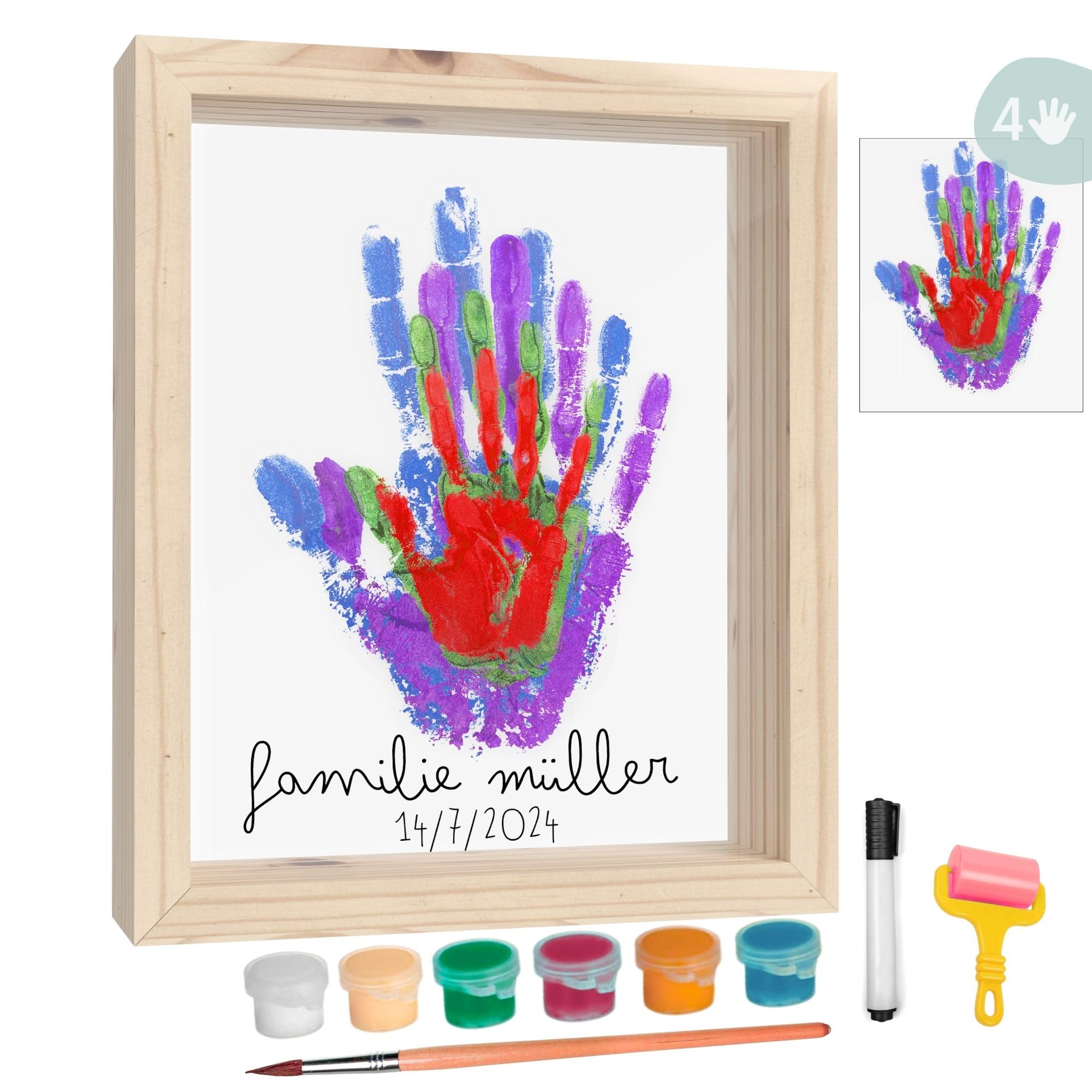 HuBorns - Fußabdruck Baby Set und für die Ganze Familie mit Platz für 4 Familienmitglieder, Rahmen zum Malen Handabdruck Baby, Handabdruck Set Familie, Ideal als Baby Geschenk