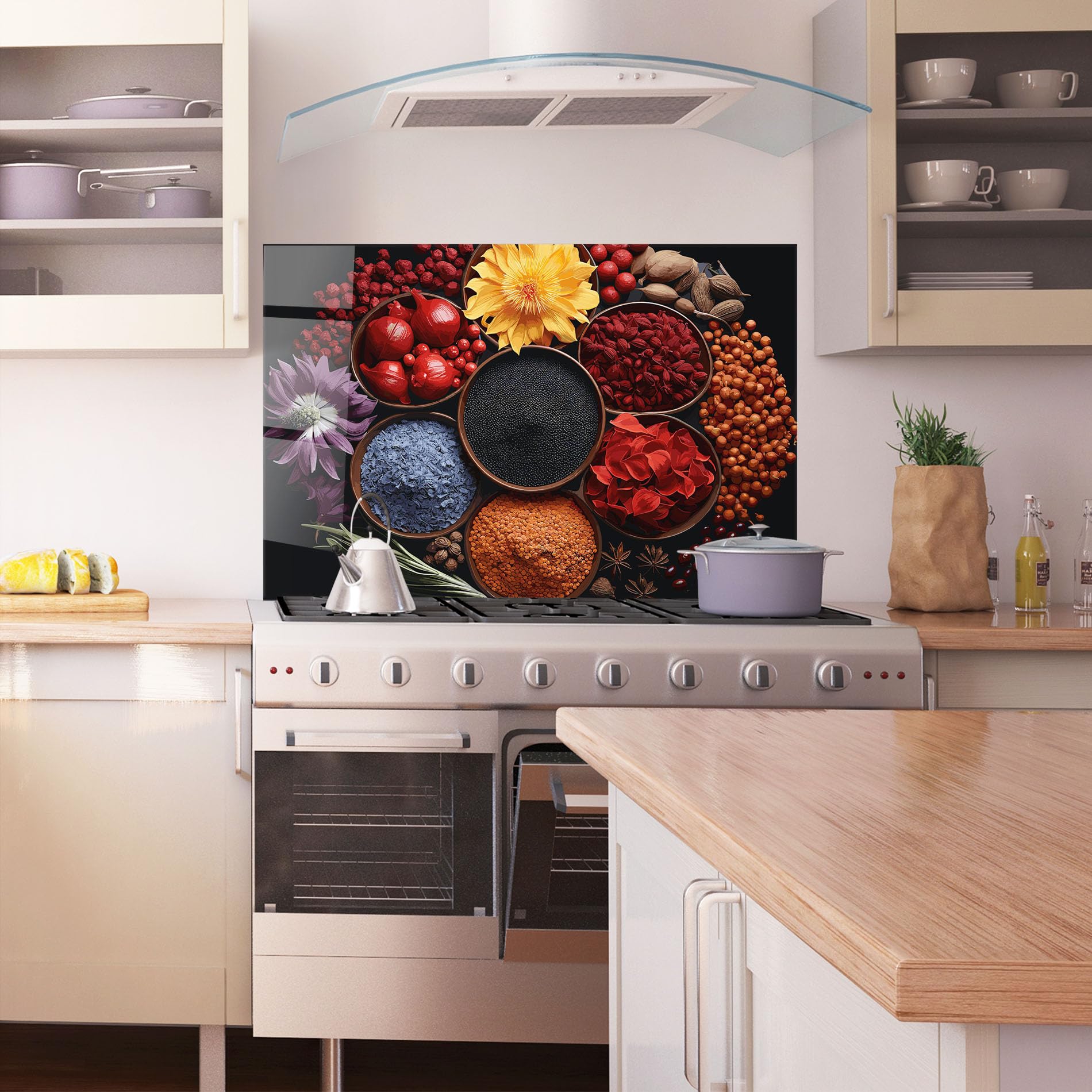 ARTHUB® Szklany panel kuchenny 50x70 cm, Autumn Color Spices | Osłona przed rozpryskami, Lustrzana płytka ścienna, Płyta szklana, Szkło hartowane, Żywność, Przyprawy