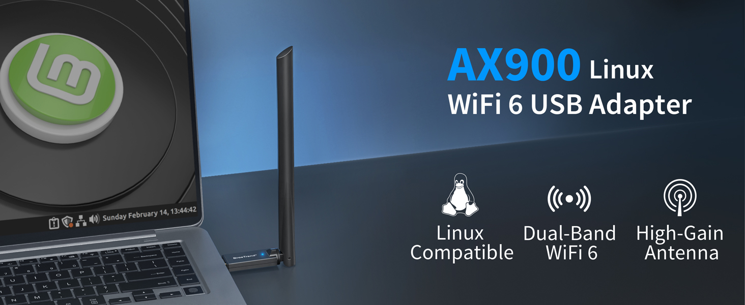 BrosTrend OFDA WPA2 ini AX900 Adaptateur WiFi 6 USB pour PC de bureau
