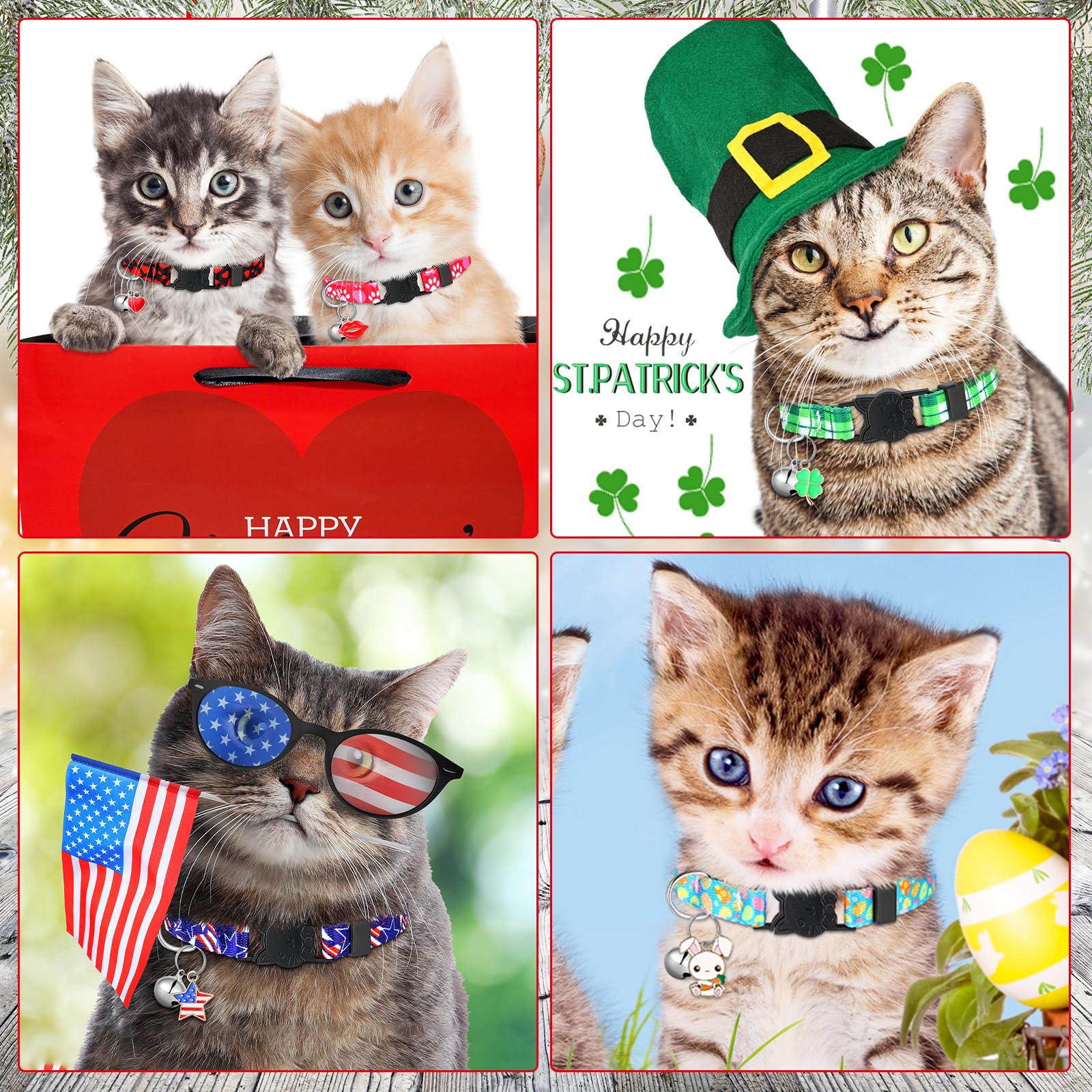 15 collares de gato para Halloween, collares de gato para otoño, Acción de Gracias, collares de gato con campana, collares ajustables para gatos de Navidad con hebilla de plástico, collar de gatito
