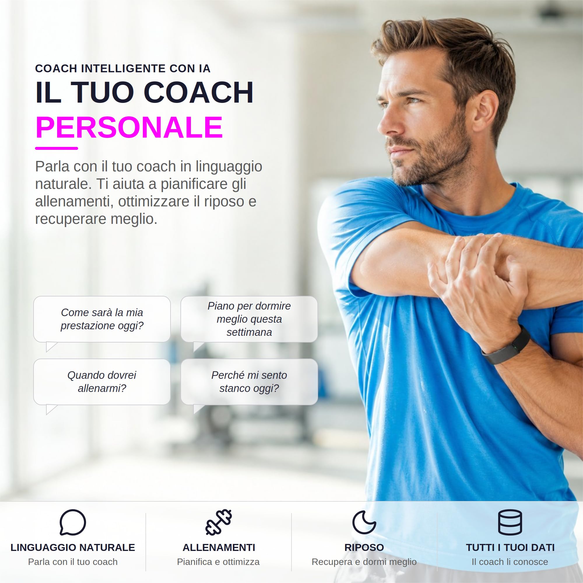 Sense Smart Band senza Display Uomo Donna, Progettata in Spagna, Coach IA, Monitor Sonno Energia Recupero, Frequenza Cardiaca 24/7 HRV SpO₂, IP68, +45 Giorni, Senza Abbonamento, Nero