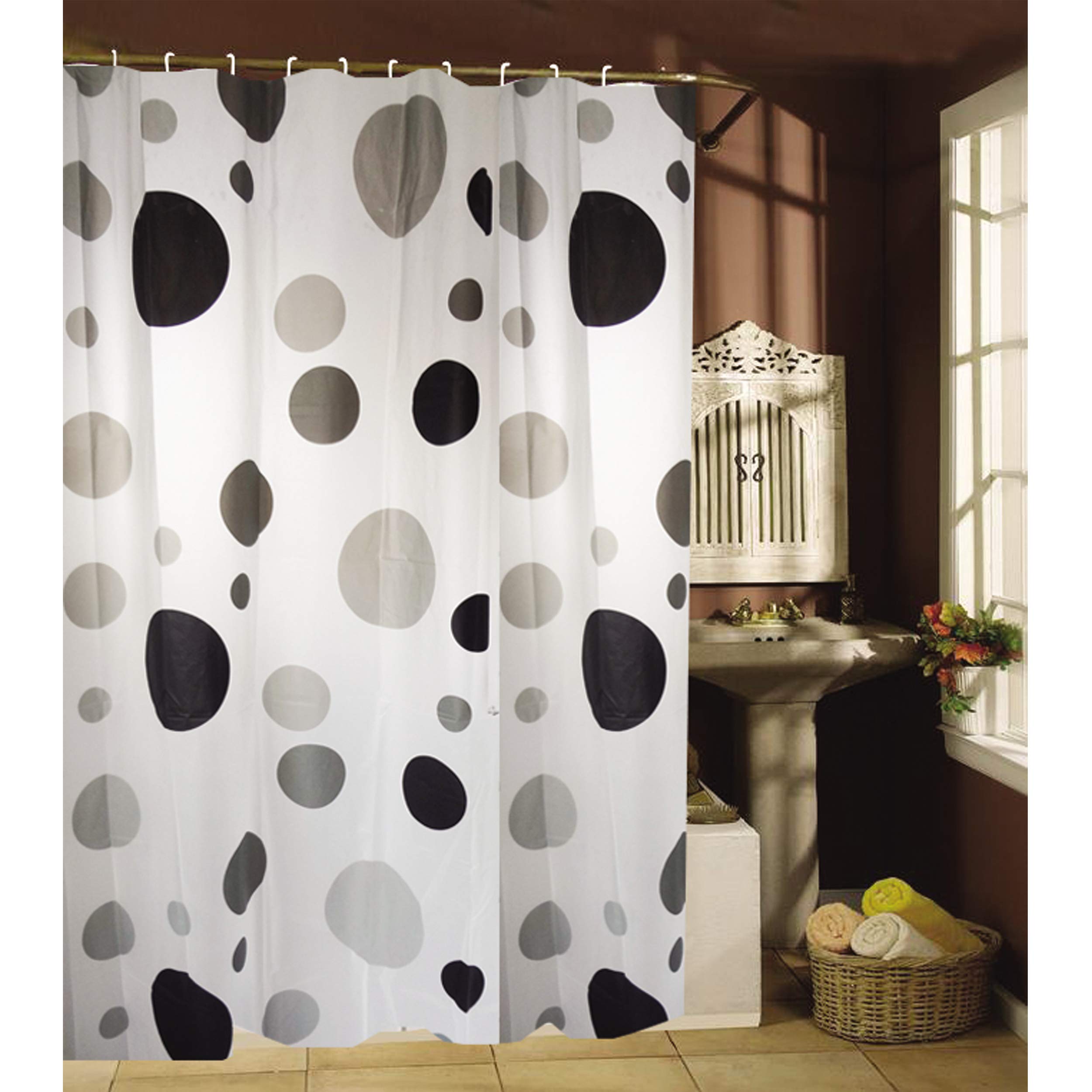 MSV "Grey Circles Polyvinyl Acetate Shower Curtain, Multi-Colour, 180 x 200 cm