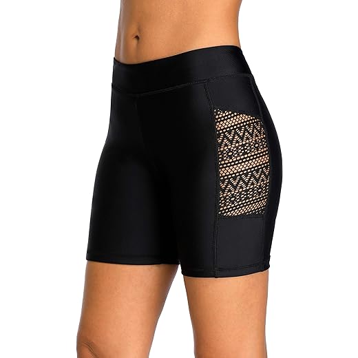 Anwell Schwimmhose Damen Hot Pants Badepants Tankini Hose Frauen Bikini Shorts Schwarz M
