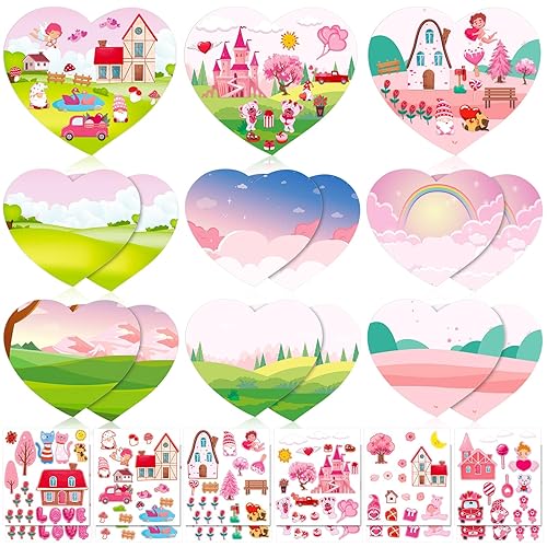 Spiareal 24 Pcs Valentine's Day Stickers Scene for Kids Make