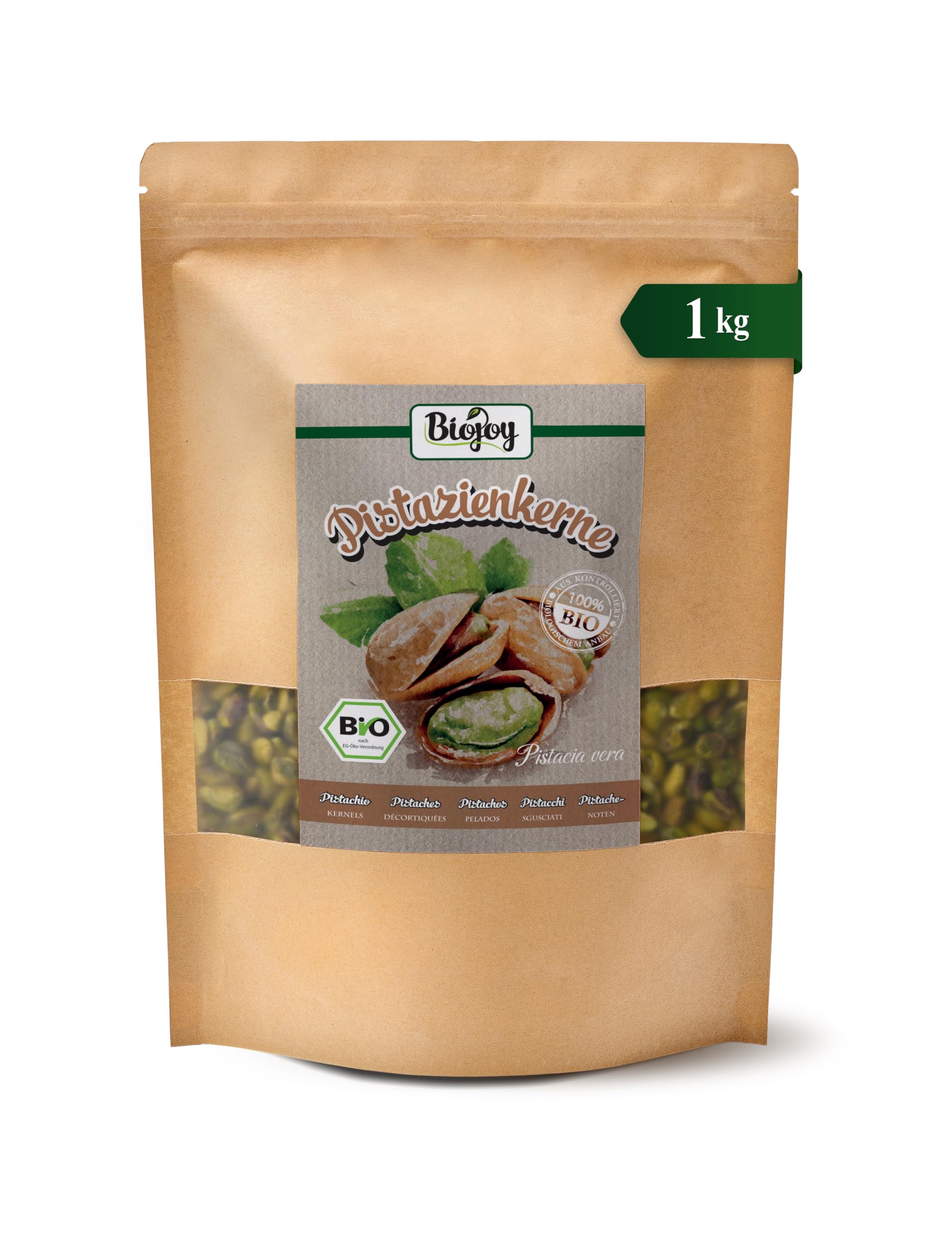 Biojoy Pistaches BIO crues, décortiquées et non salées, 1 kg | Non grillées, vertes, naturelles, d'Espagne