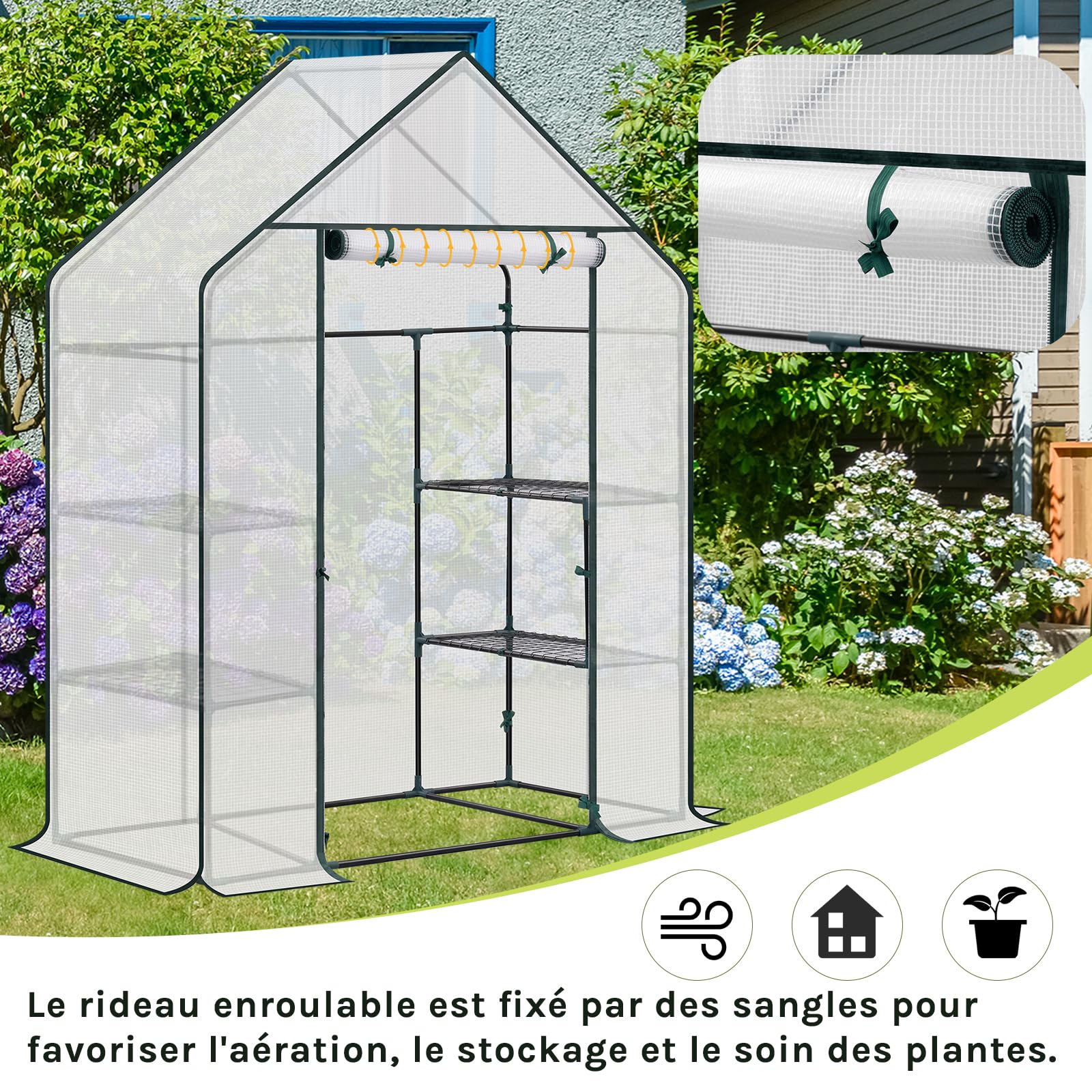 WOLTU Serre de Jardin PE, avec Porte, Blanc, 143x73x195cm | Pour Légumes; Jardin; Extérieur; Protection; Intérieur