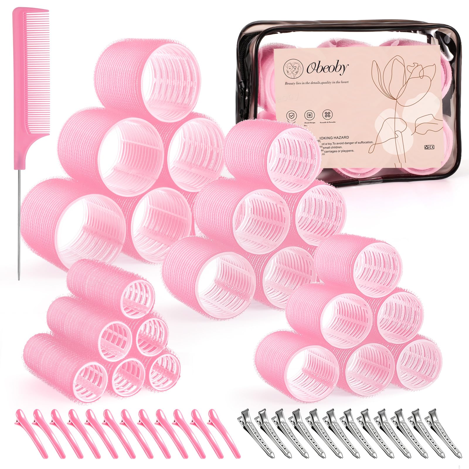 obeoby 4 Sizes Self-Grip Hair Rollers Set