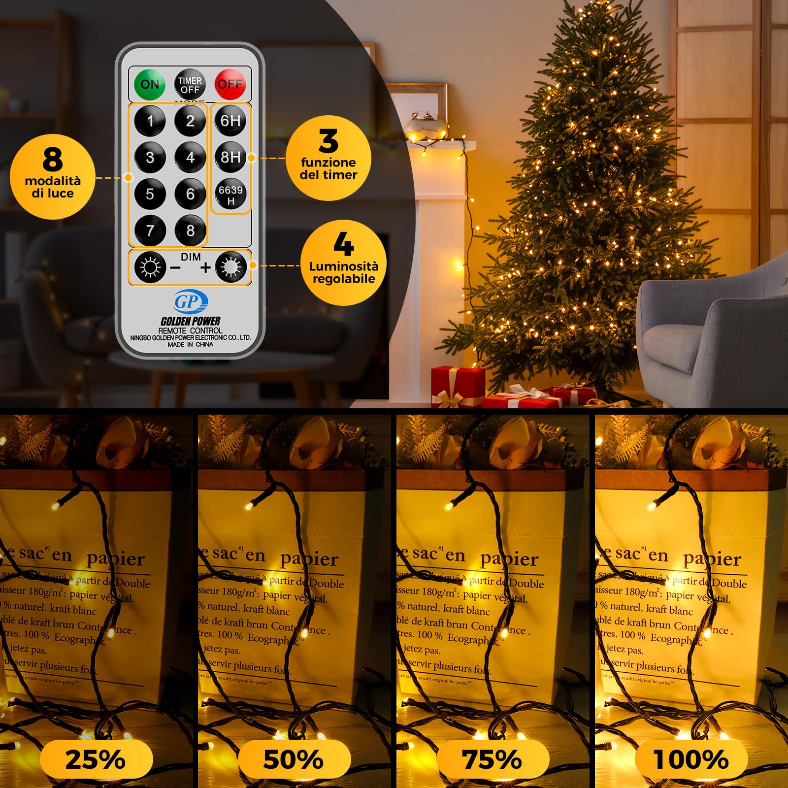 Lichtsnoer op batterijen, 40 leds, 5 m, kerstdecoratie, 8 modi met afstandsbediening, IP65 waterdicht, geschikt voor balkon, tuin, Kerstmis en andere binnen- en buitendecoraties (warmwit