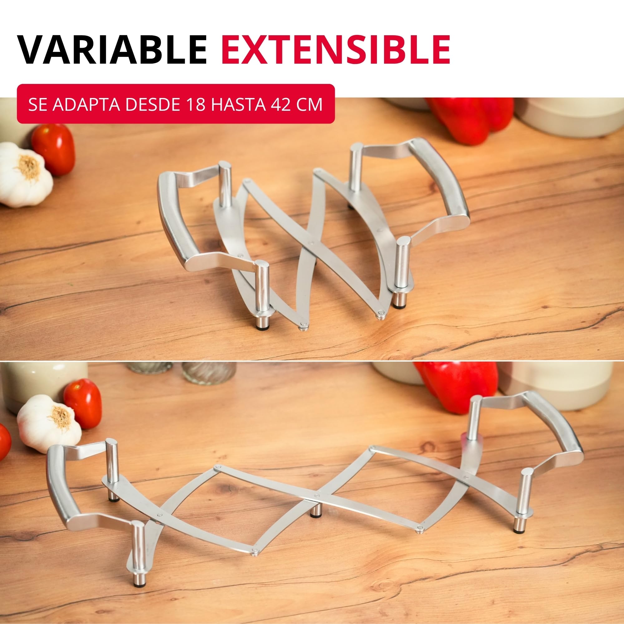 Westmark Salvamanteles extensible, Longitud: 18 a 42 cm, Acero inoxidable, Flexi, Color: plateado, 16412260
