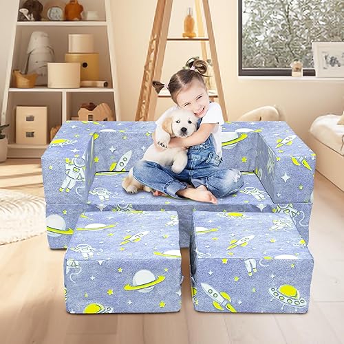 Miniatura 2 de Hän Babos Sofá para niños, sofá modular convertible para niños, 3 en 1, que brilla en la oscuridad, sofá infantil para dormitorio, muebles de sala