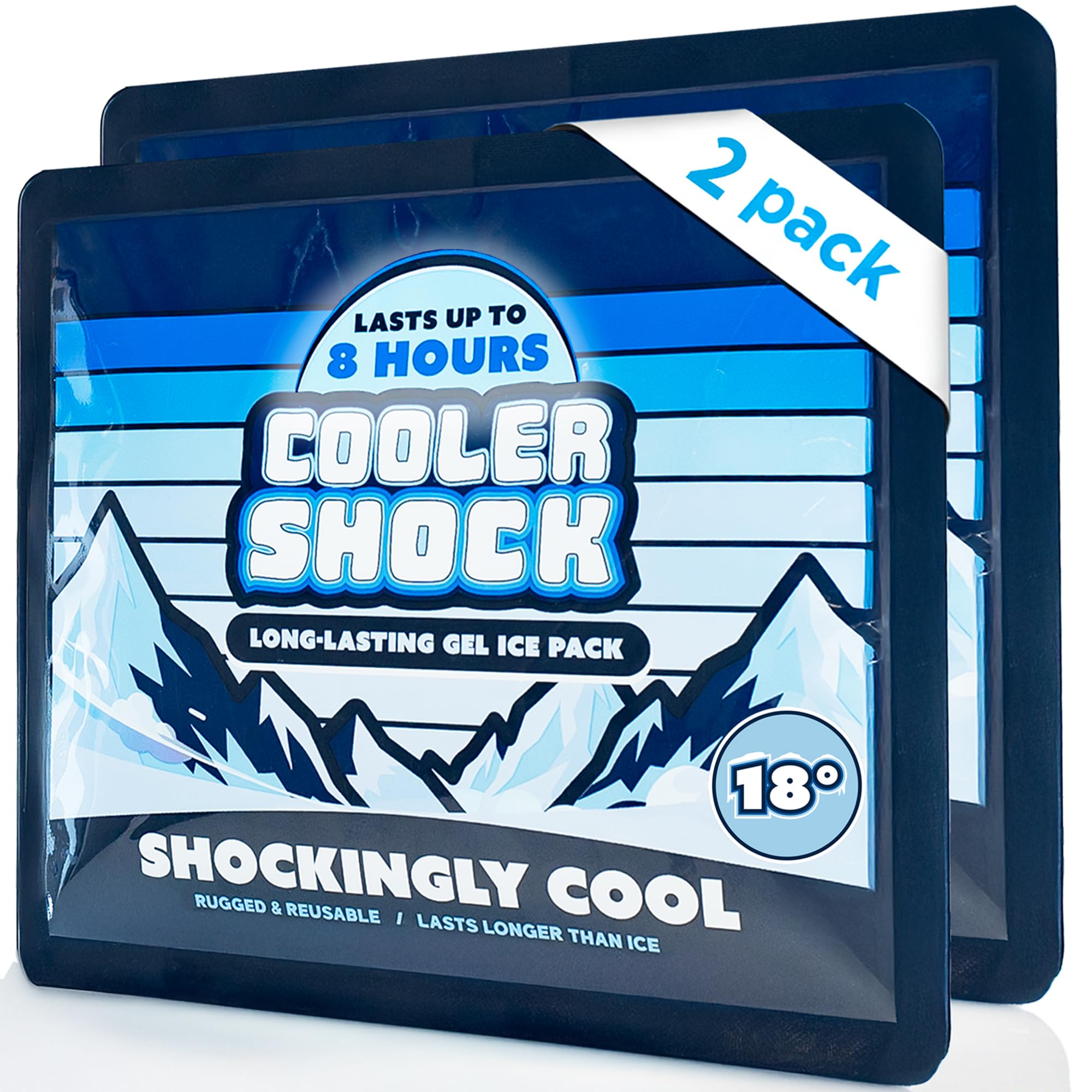 Cooler Shock Reusable Ice Packs for Cooler - Long Lasting Cold Freezer Packs for Coolers and Lunch Boxes - Cooler Ice Packs for Camping Gear, Fishing, Road Trips, Beach Must Haves