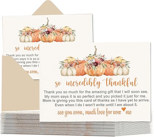 Miniatura 6 de Paper Clever Party Tarjetas de agradecimiento con sobres de calabaza rústica, para baby shower, paquete de 25 tarjetas de 4 x 6 pulgadas con nota