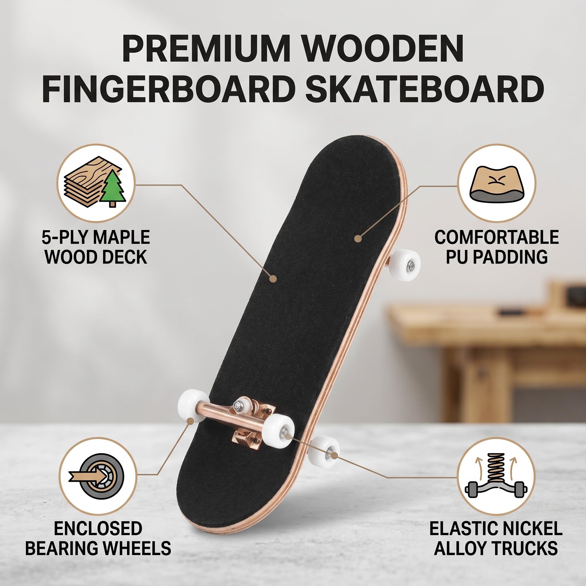 Zerodis Mini skateboard da fingerboard, tastiera in legno d'acero, con ruote con cuscinetti morbidi e tastiera, mini tastiera per adulti e bambini