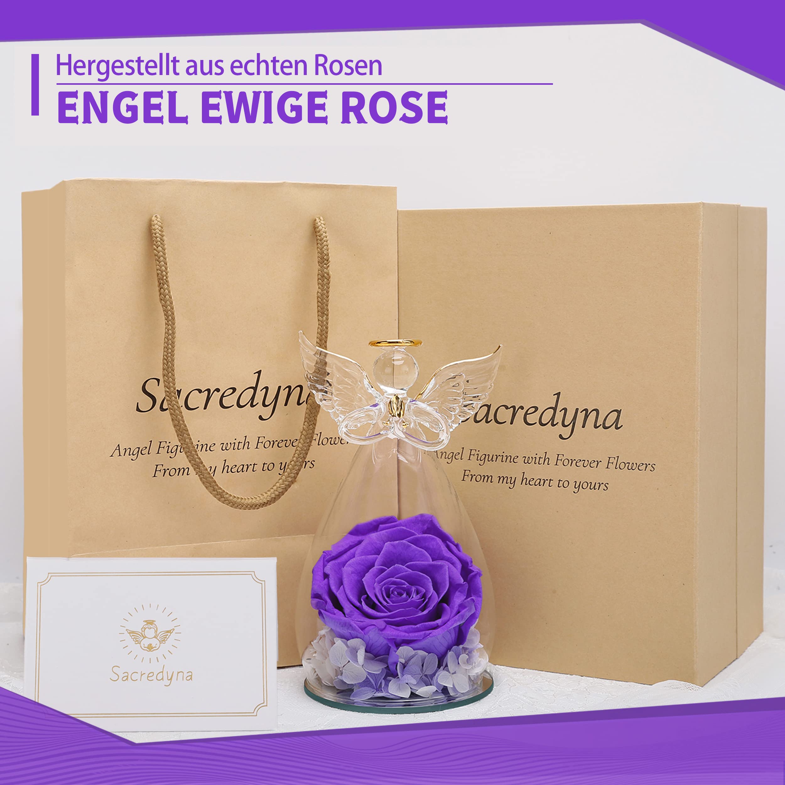 Rosa Eterna In Vetro Con Luce LED A Forma Di Angelo - Regalo Romantico Per San Valentino, Anniversario, Compleanno E Festa Della Mamma (Colore: Viola) - 3