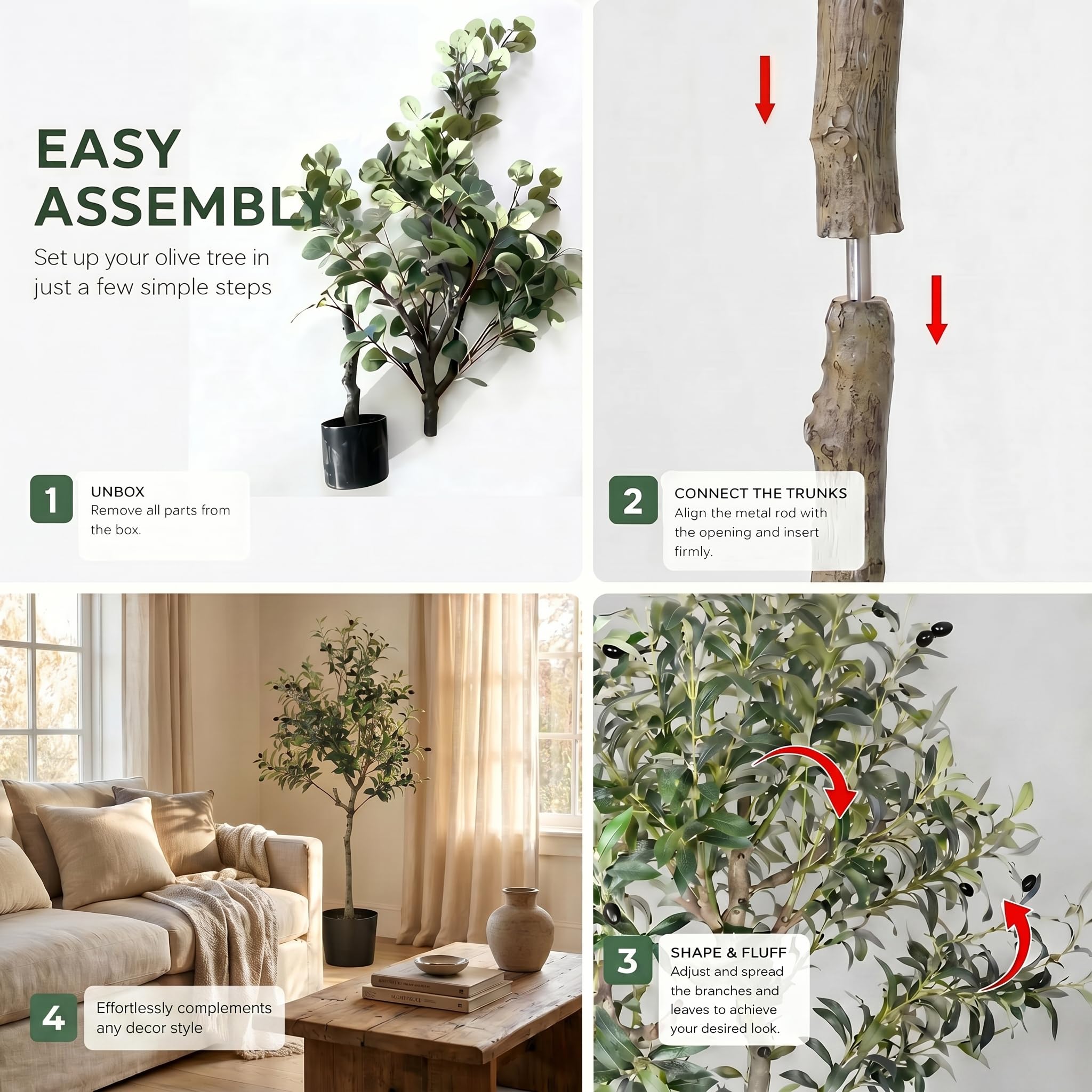Albero di Olivo Artificiale 120 cm, Piante Finte da Esterno con Vaso Nero