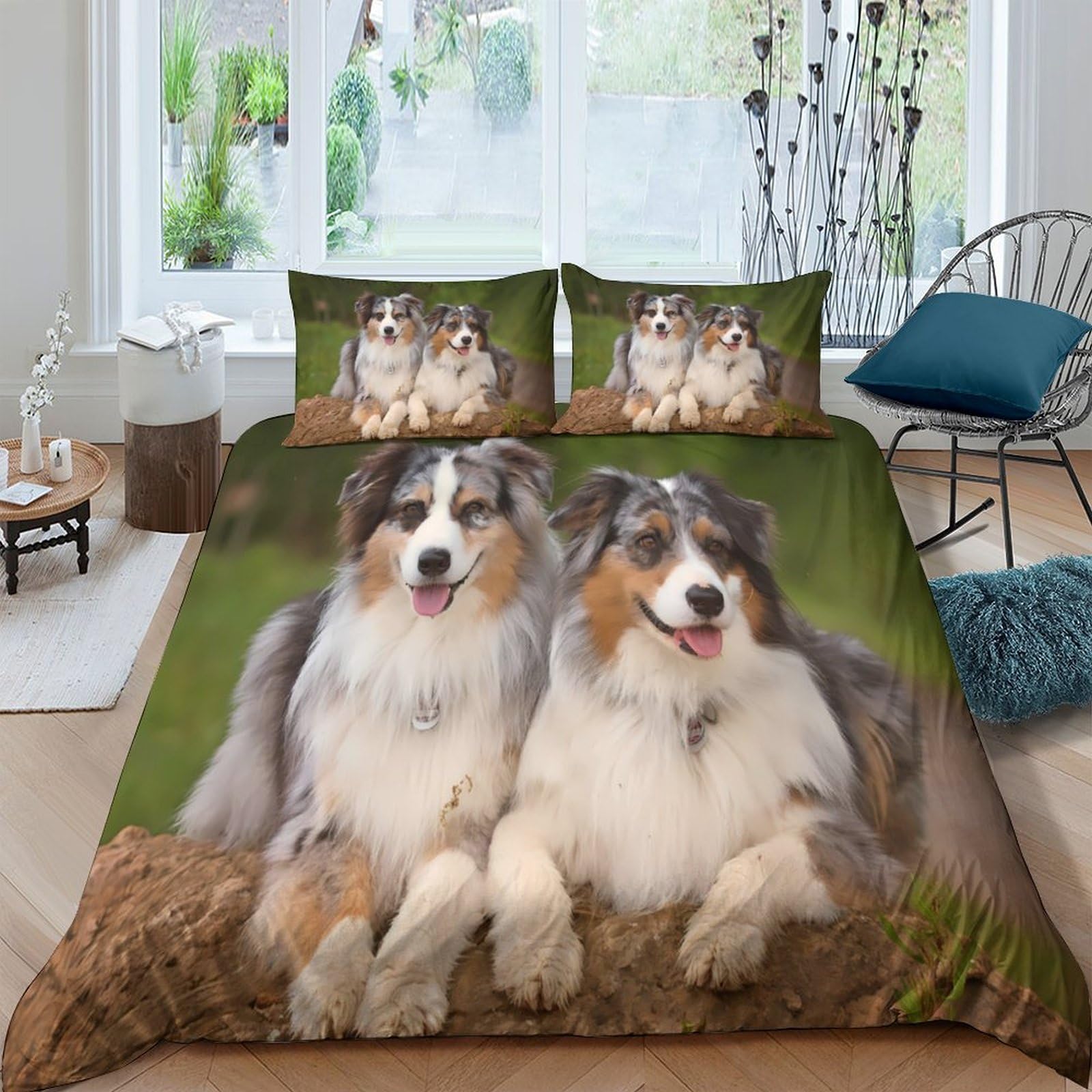 Ctjqhvkz Style-6 3D Printed Australian Shepherd Dog Fitted Sheet Microfiber Soft Brown Green Mattress Cover Bedroom Decor Single（135X200cm）