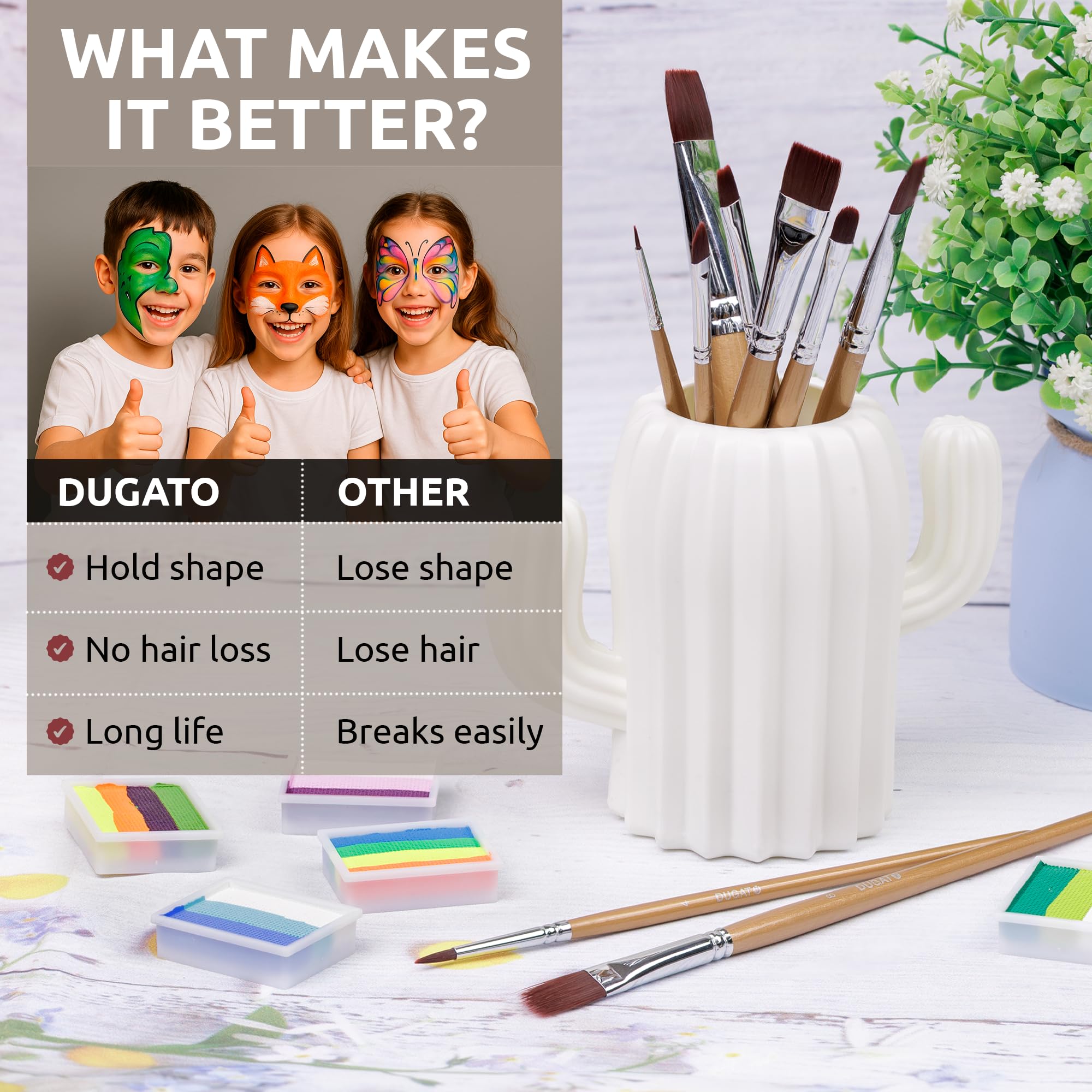Juego de 10 brochas de maquillaje profesional con cerdas sintéticas suaves para la piel, mango ergonómico de madera para principiantes y artistas, ideal para Halloween, cosplay y manualidades