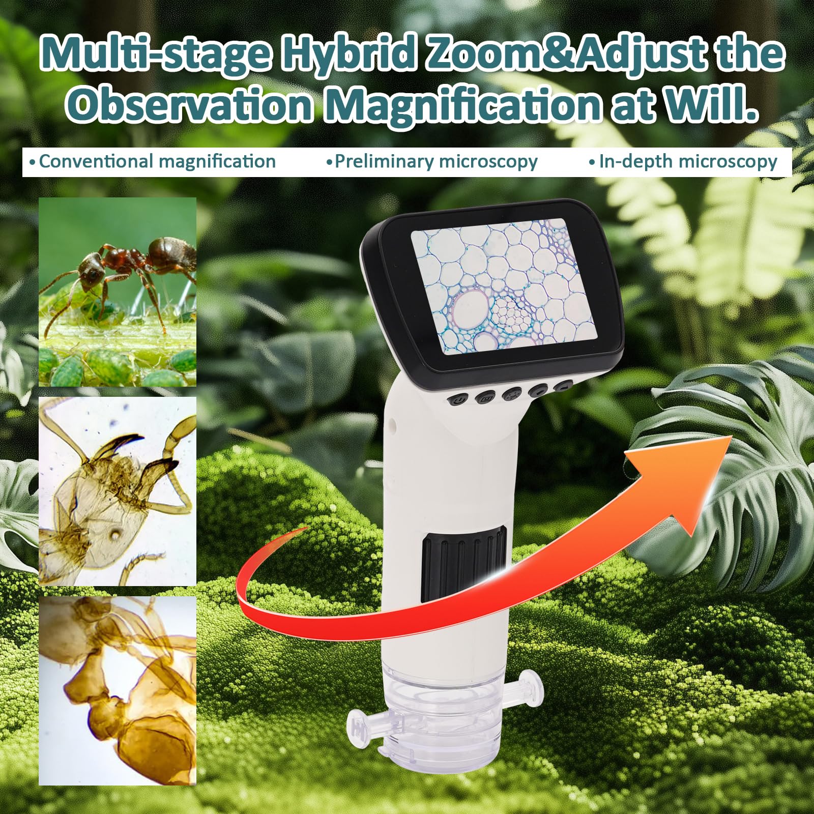 2en1 Microscopio para niños con Portaobjetos Microscopio, Microscopio Digital para niños Portatil con Pantalla LCD de 2,4 Pulgadas y Gran Aumento de 1000X.Regalo niño 3-8 años