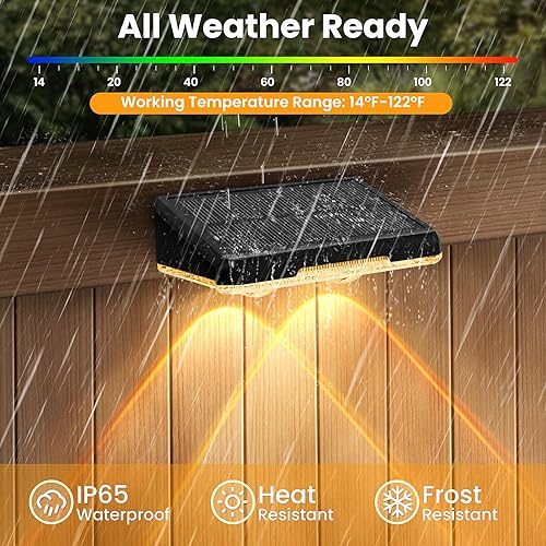 Miniatura 6 de Paquete de 8 luces solares para valla al aire libre, 3 modos (cálidoneutroblanco frío), luces de valla alimentadas por energía solar para