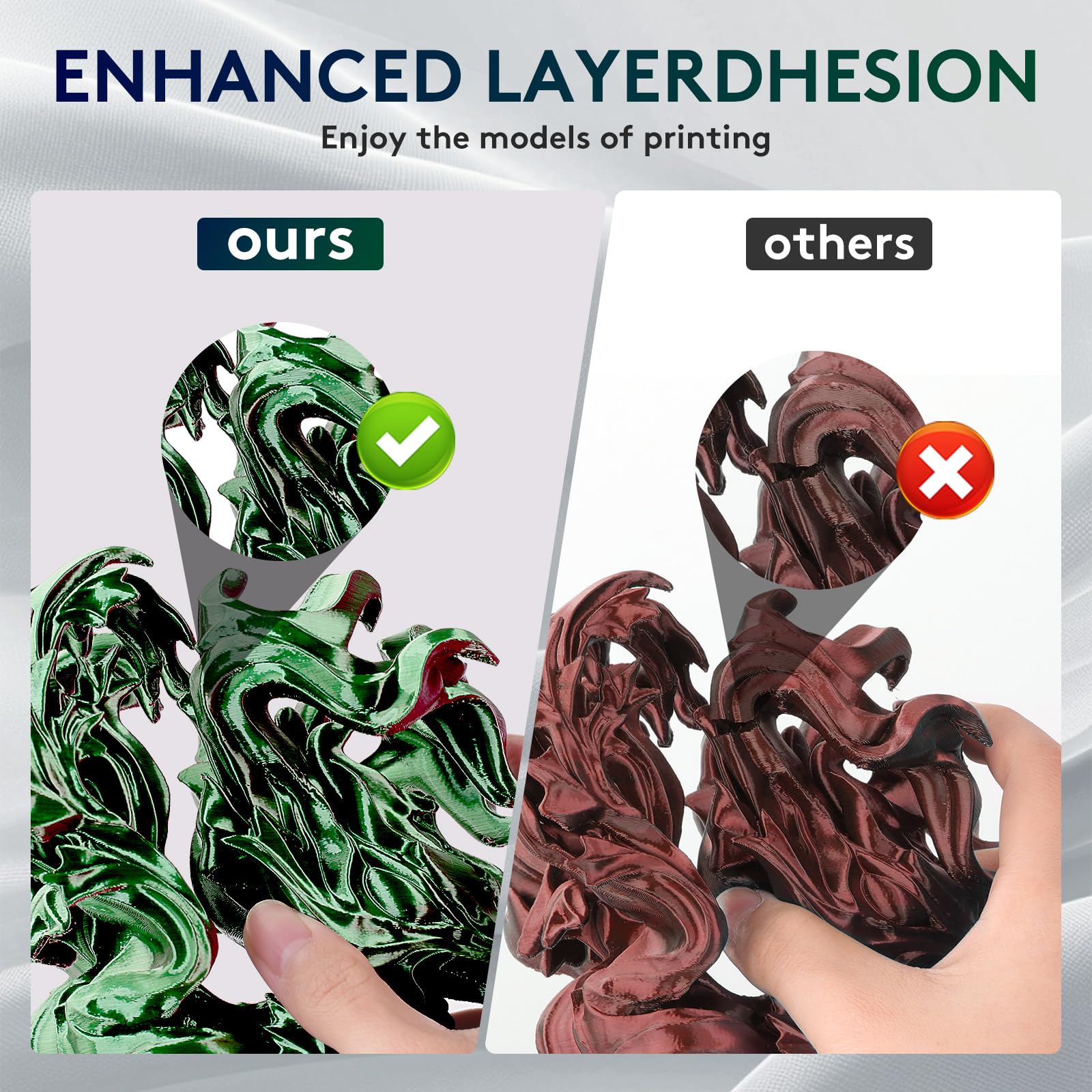 ERYONE Filamento PLA bicolore doppio 1,75 mm, filamento stampante 3D bobina da 1 kg +/- 0,02 mm, seta rossa e verde