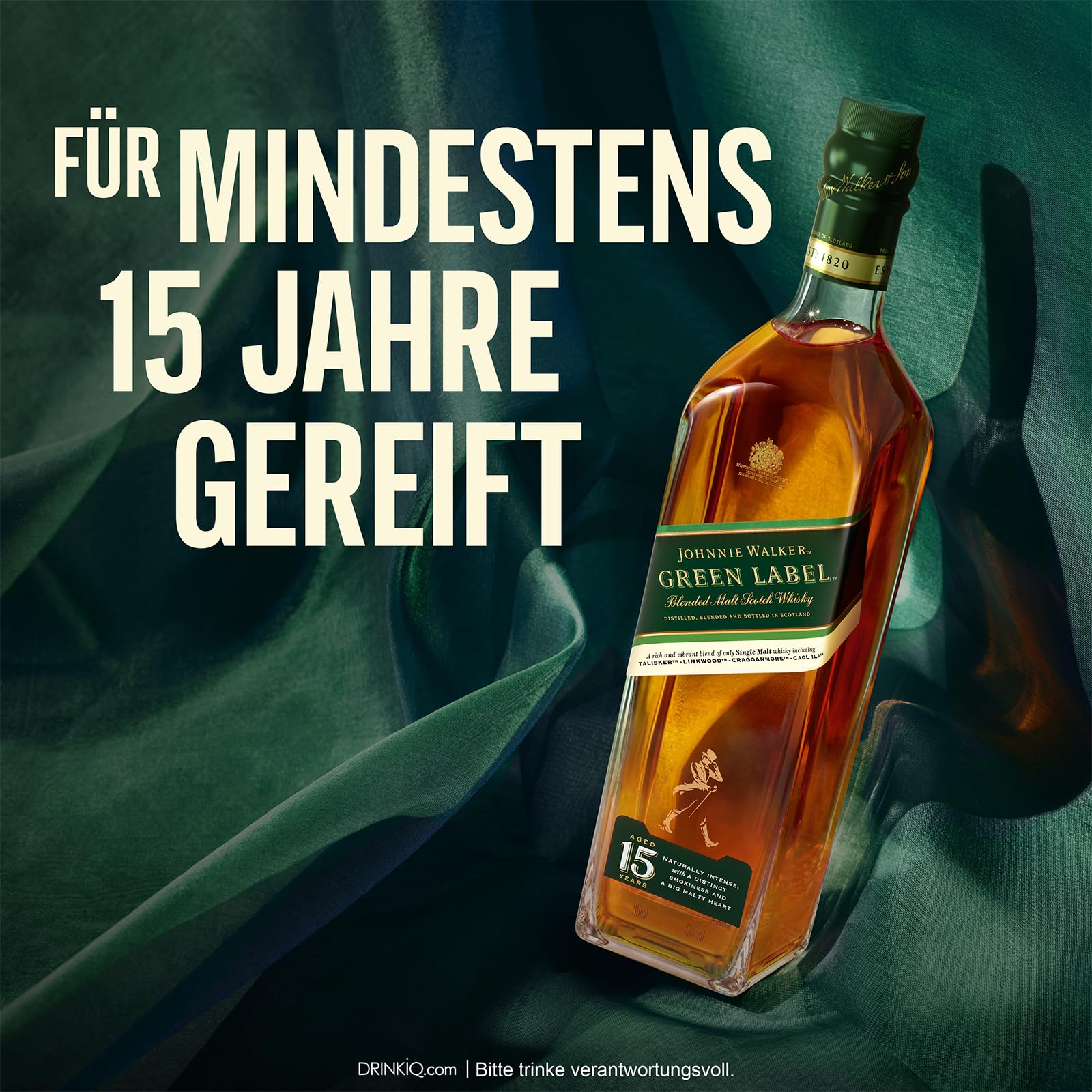 Johnnie Walker Green Label, Blended Scotch Whisky, in edler Geschenkverpackung, 43% Vol, 700ml Einzelflasche