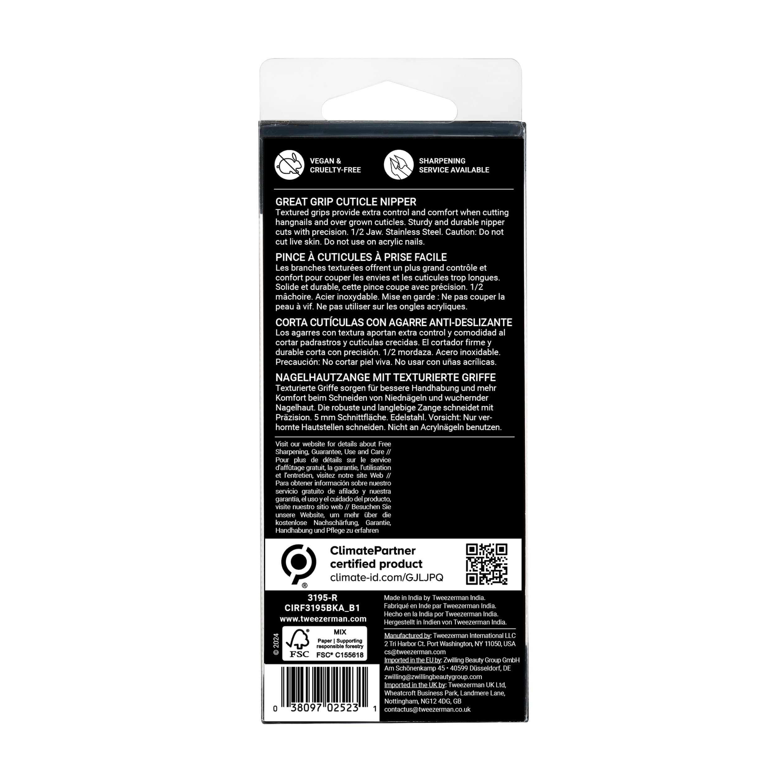 TWEEZERMAN Alicate para cutículas (eliminación precisa de cutículas, diseño ergonómico, hojas afiladas a mano, acero inoxidable)