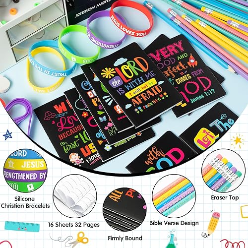 Miniatura 10 de 40 lápices de notas con versículos bíblicos para niños, cuadernos inspiradores religiosos a granel, lápices, mini diarios de oración diaria,