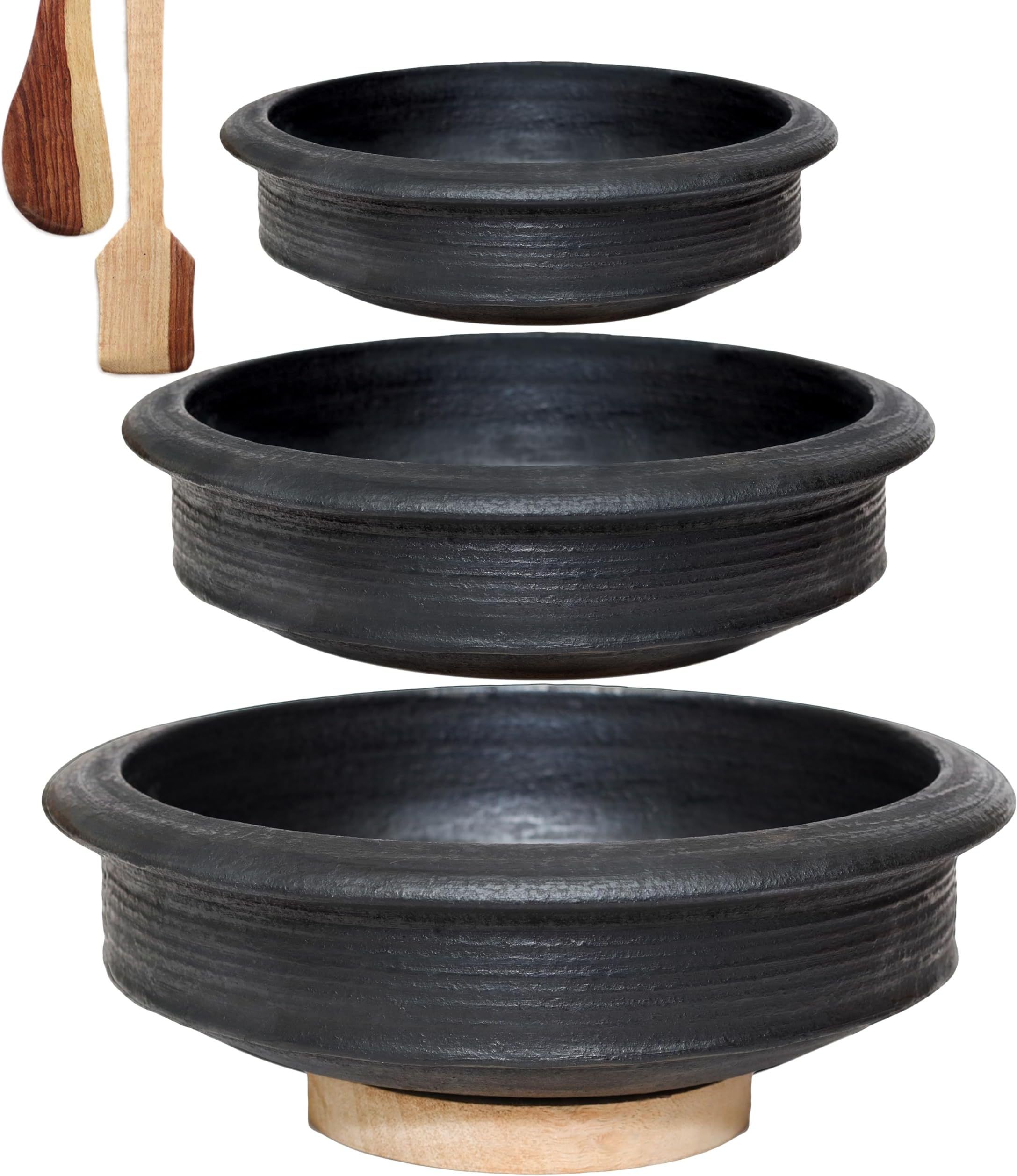 Craftsman India Online Deep Burned Clay Pot/Earthen/Mud/Mitti Handi for Cooking and serving Combo 1, 2 & 3 Liter
