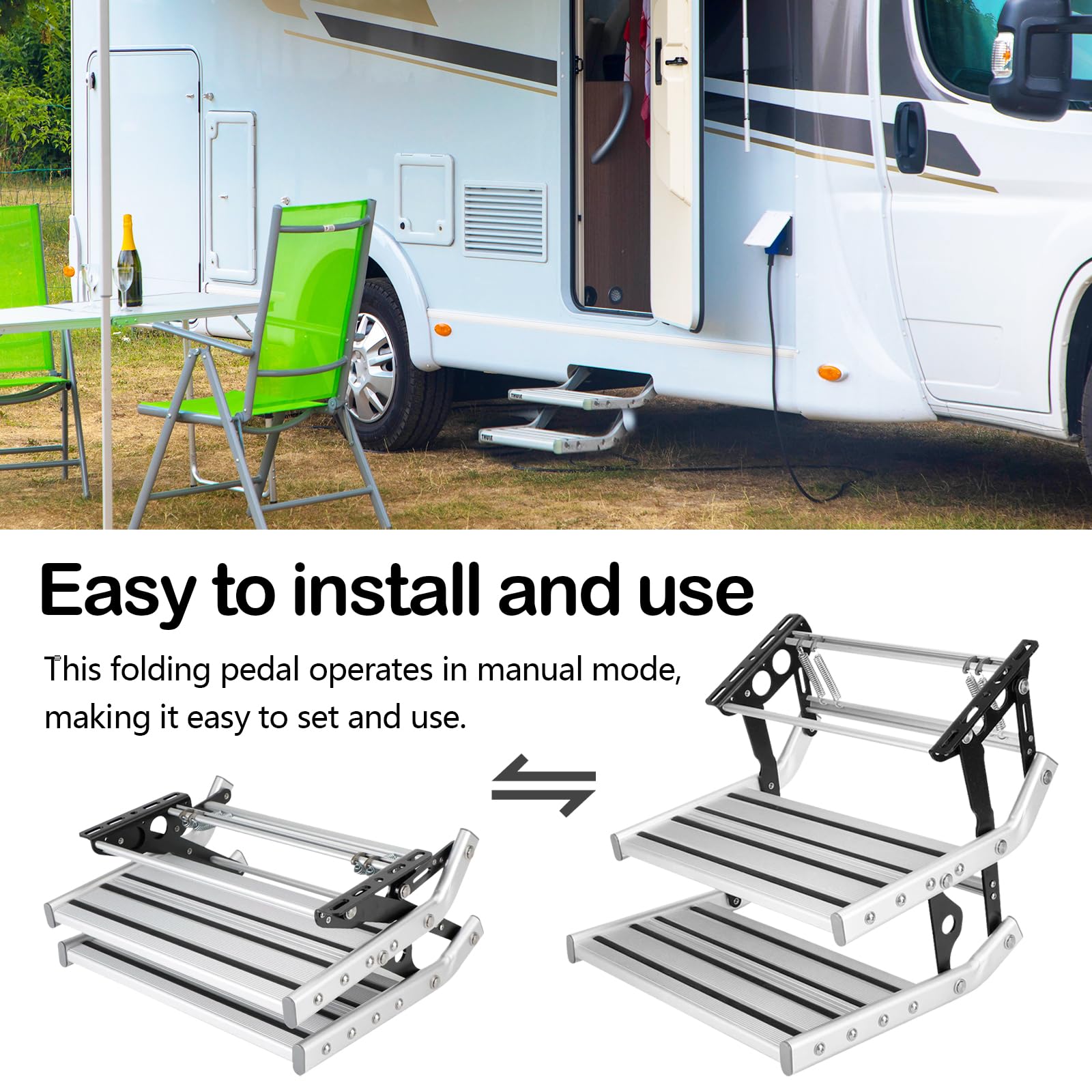 Escalón De Dos Escalones para Autocaravana, Escalera Plegable Manual De Aleación De Aluminio De Un Solo Escalón Pedal Telescópico Extensible Antideslizante para Autocaravana Remolque De Viaje