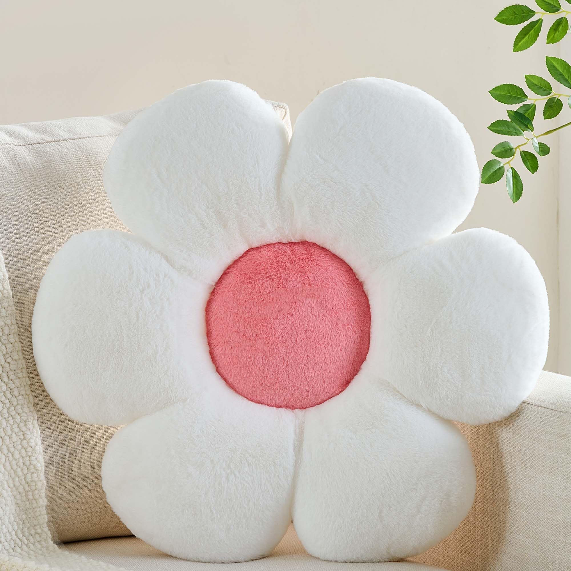 CANGHI White Pink Flower Pillow 15.74 inch Flower Shaped Throw Pillows Daisy Plush Pillow Floor Pillows Seat Cushion Cute Aesthetic Decorative Throw