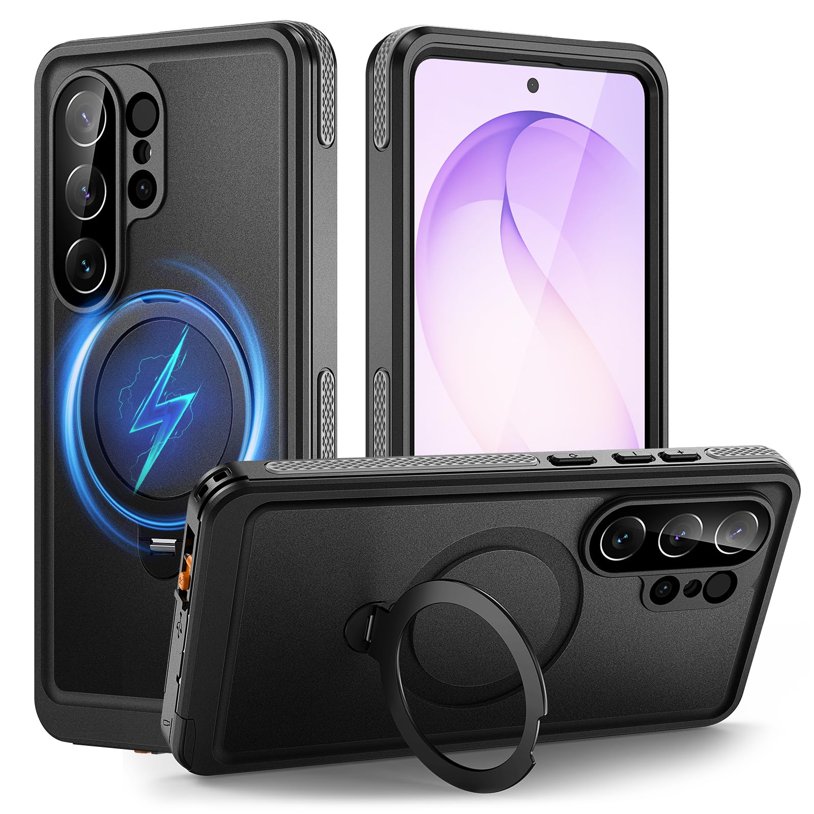 Lanhiem Custodia per Samsung Galaxy S26 Ultra 5G Cavalletto, Nero | IP68 Impermeabile, Cavalletto Girevole Nascosto, Anti-Caduta e Anti-Graffio, Protezione Militare a 360°