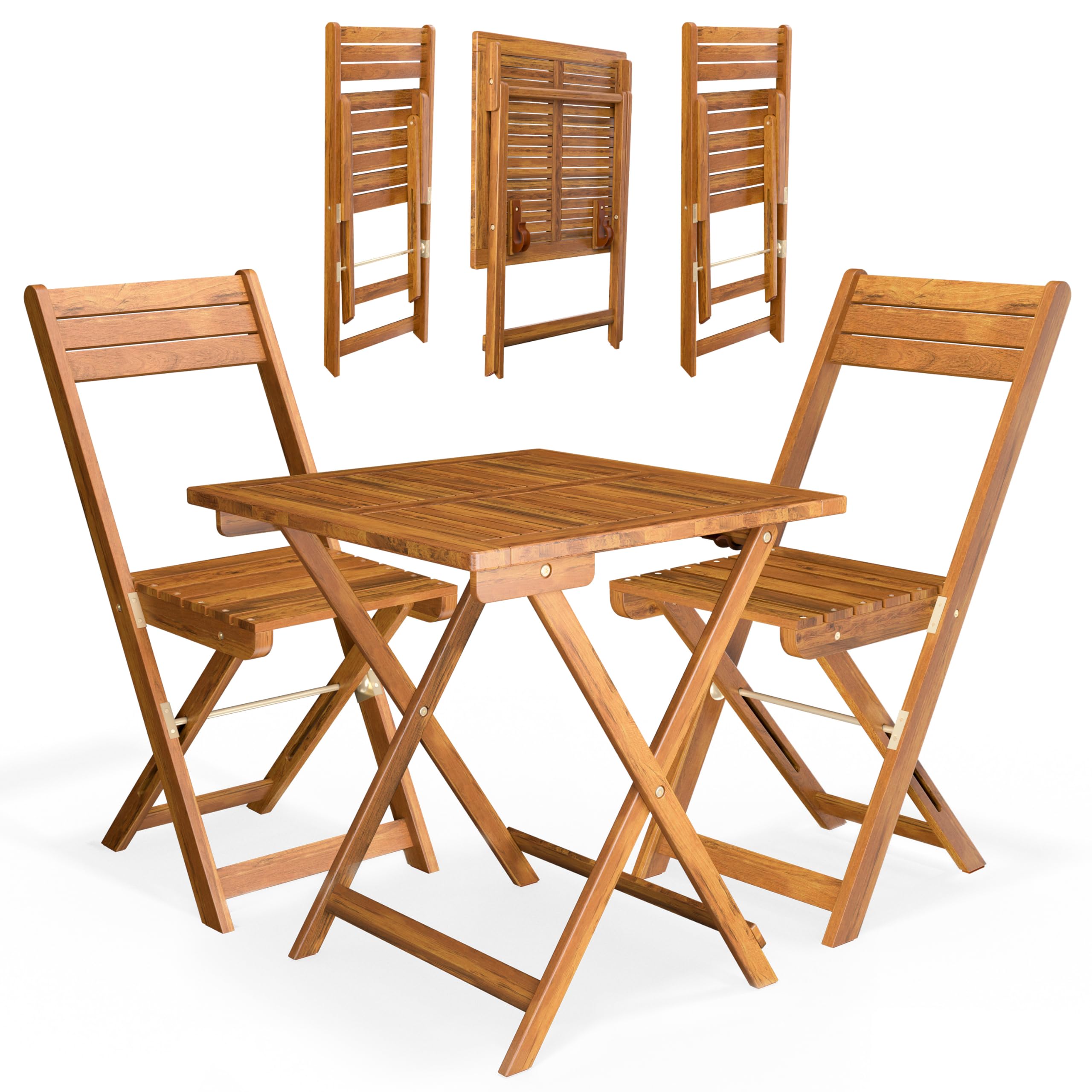 CASARIA® Set Muebles de Balcón 3 Pzs Mesa 2 Sillas Plegables Juego Completo Jardín Terraza Madera Acacia