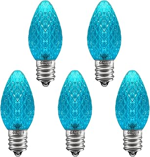 UL Listed 25 Pack C7 Led Replacement Bulbs,Commercial Grade 2 SMD LEDs in Each C7 Teal Led Dimmable Bulb for Outdoor Christmas String Lights,Waterproof and Break Resistant(Aqua/Teal Color)
