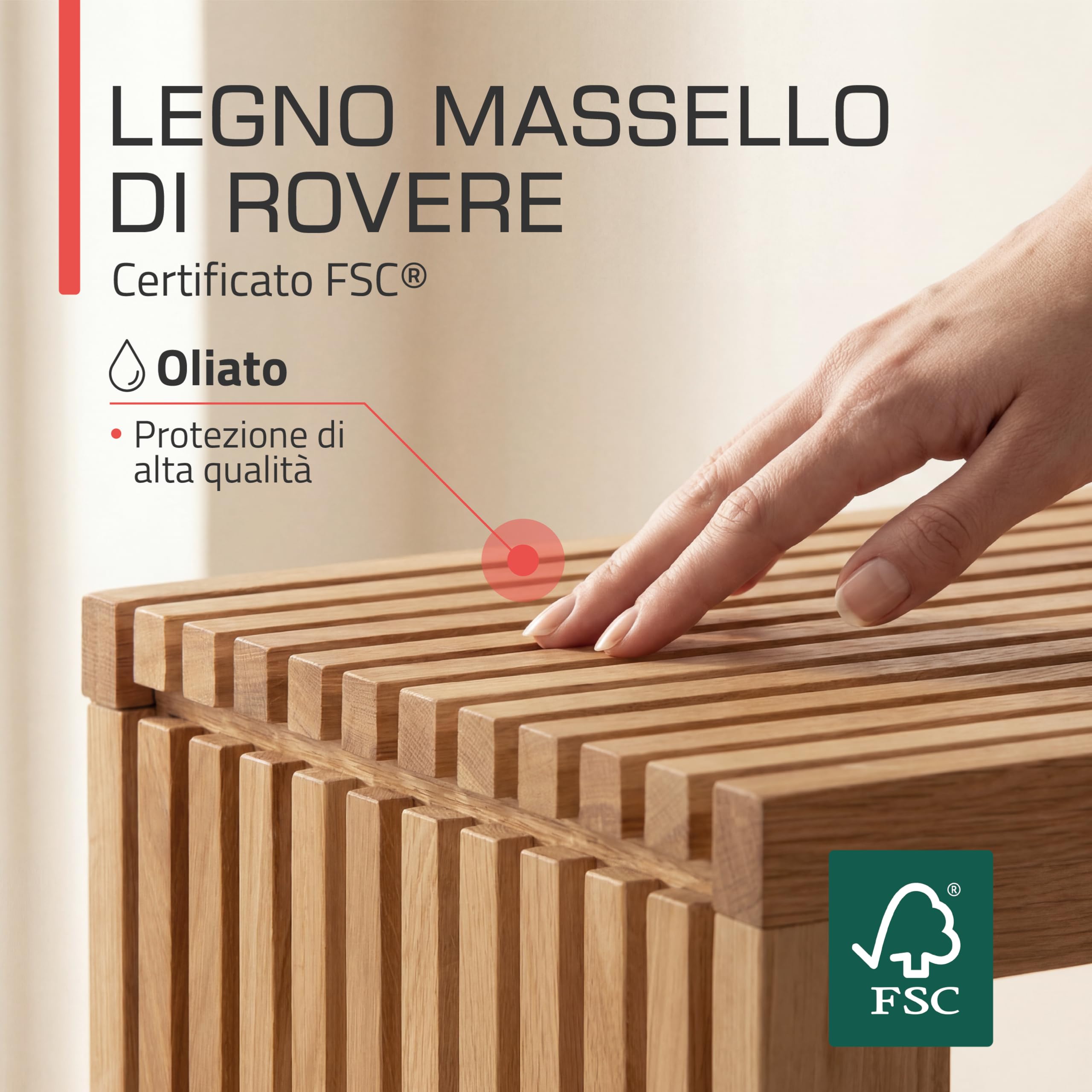 bomoe Panca Legno FSC® Rovere Massello Oliato a Doghe fino a 250 kg Cucina | 150x33x43cm look naturale per Ingresso Sala da Pranzo Panchina seduta Eichberg