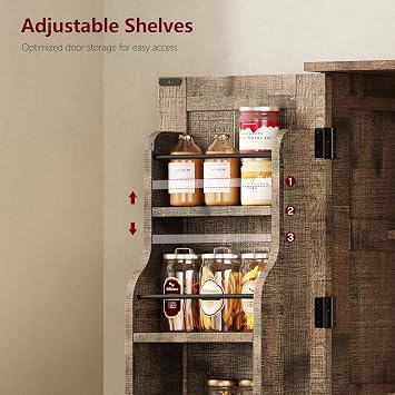 Storage Cabinet with 4 Doors, 43.3 H Farmhouse Kitchen Cabinet with 6 Door Shelves, Kitchen Storage Cabinets with Adjustable Shelves, for Living Room, Antique Oak