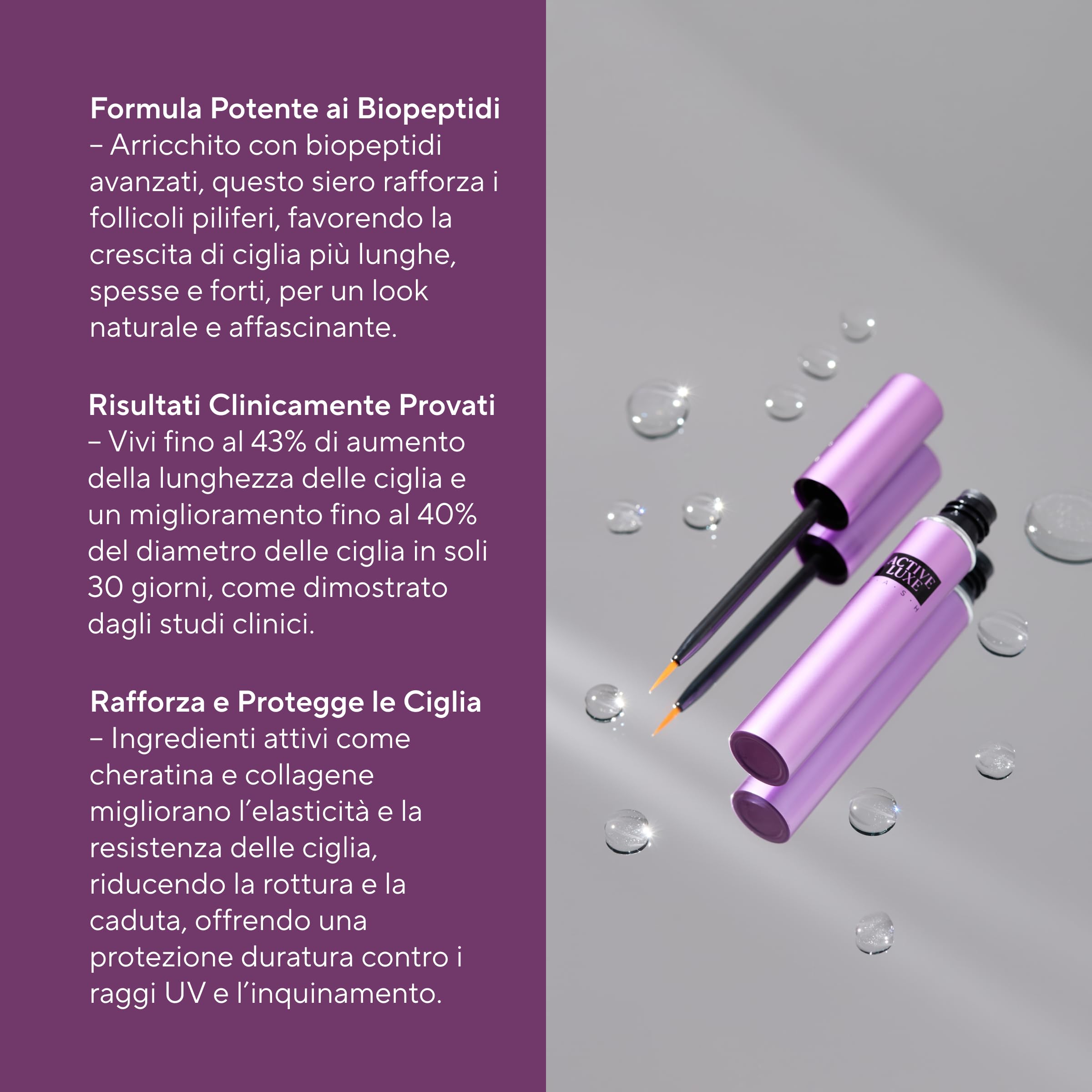 Active Luxe Siero Ciglia per Extension - Fluido Curativo per Extension Ciglia & Ciglia Naturali - Siero Ciglia Allungante Senza Ormoni, Vegano & Clinicamente Testato, Crescita Avanzata - 1,5 ml