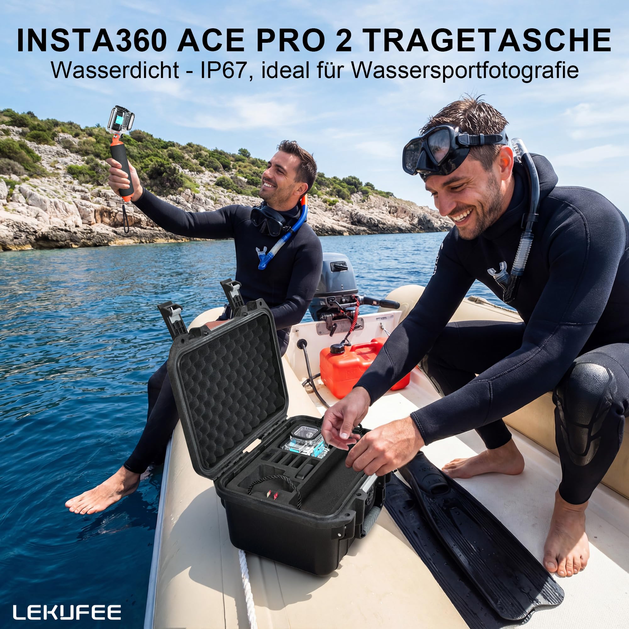 LEKUFEE Wasserdichter Hartschalenkoffer für Insta360 Ace Pro 2/Ace Pro/Insta360 Ace/wasserdichte Action-Kamera und weiteres Zubehör (Nur Koffer)(Inklusive Schultergurt)