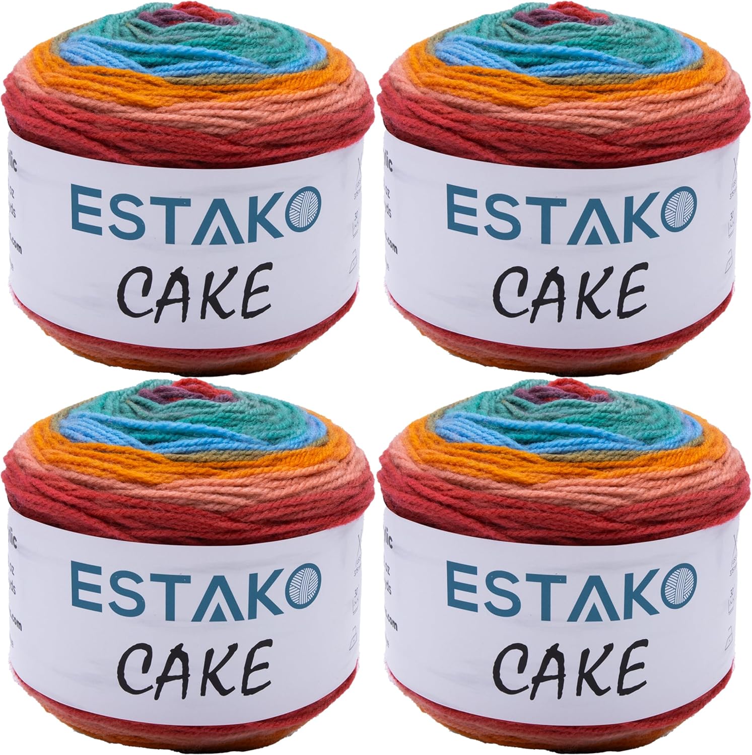 Estako Cake (4 Cake Pack) 100% Acrylic Multicolor Yarn, DK - Light Worsted #3 for Crochet and Knitting (4 x 3.5 Oz) / (4 x 394 Yds) (Color - 329)